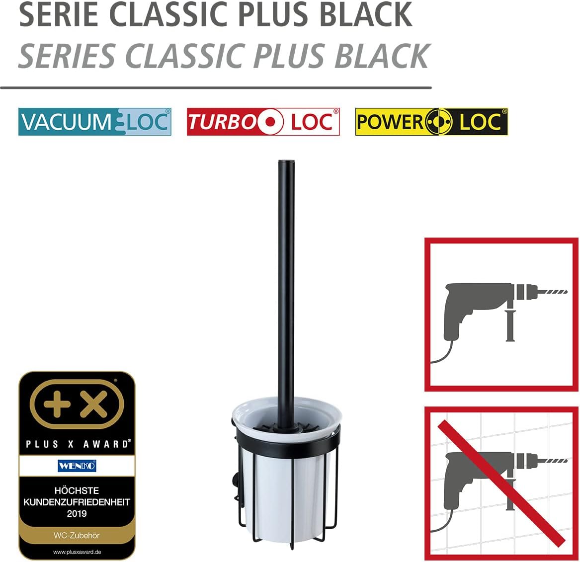 WENKO Classic Plus Black Toilet Brush Holder