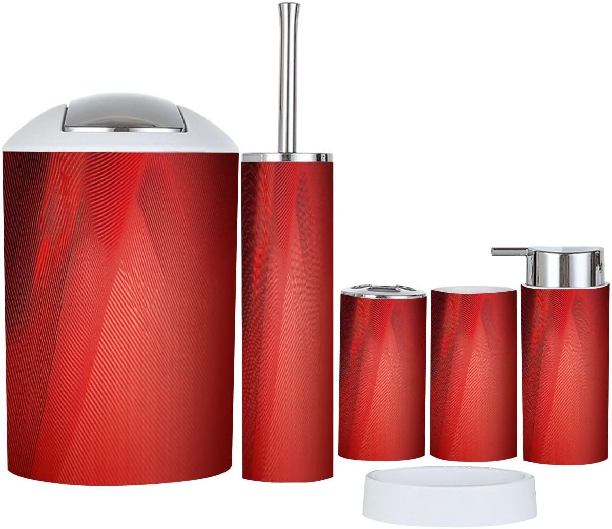 Boho Red Bathroom Accessories Set 6 Piece