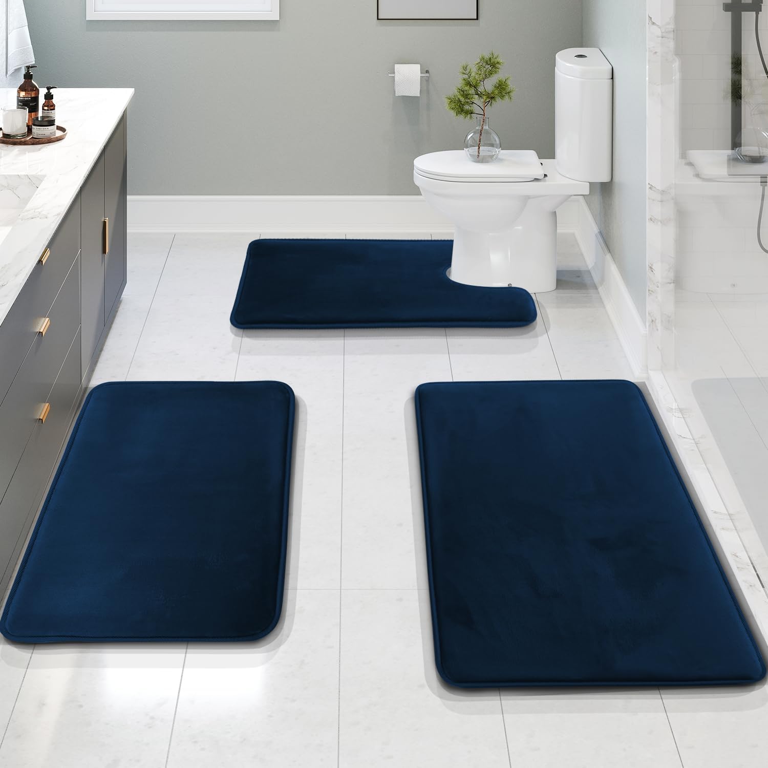 Clara Clark 3 Piece Velvet Bath Mat Set - Non-Slip Dries Quickly