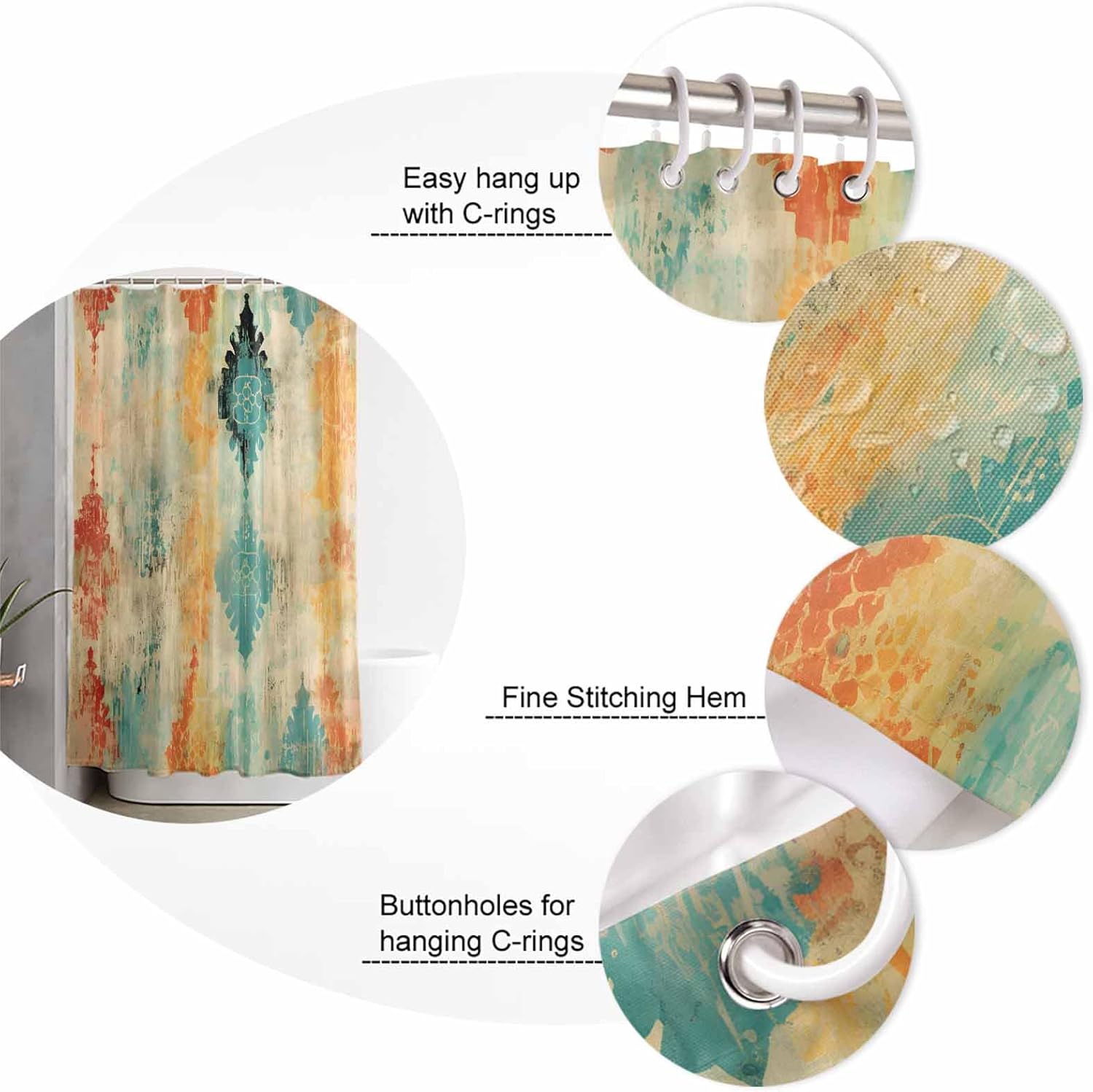 ZOE GARDEN Yellow Abstract Bathroom Set - Modern Art Shower Curtain and Rug Set