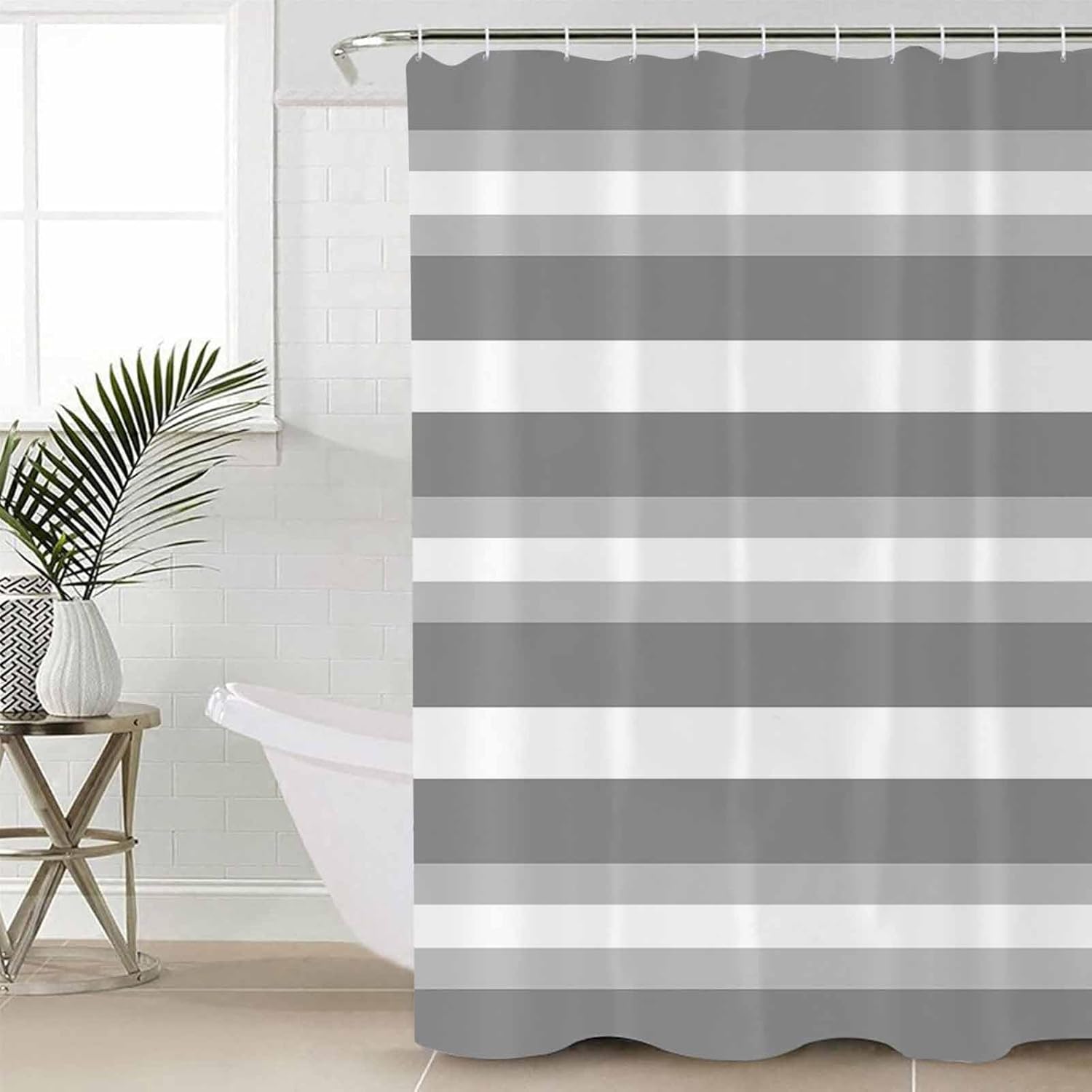ZOE GARDEN Grey White Bathroom Set with Curtain Rug and Accessories