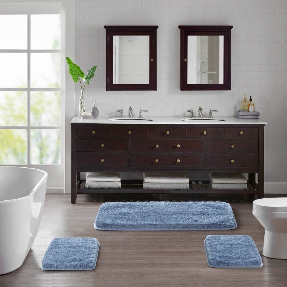 Suchtale Bath Rug 20x32 Blue Non-Slip Microfiber