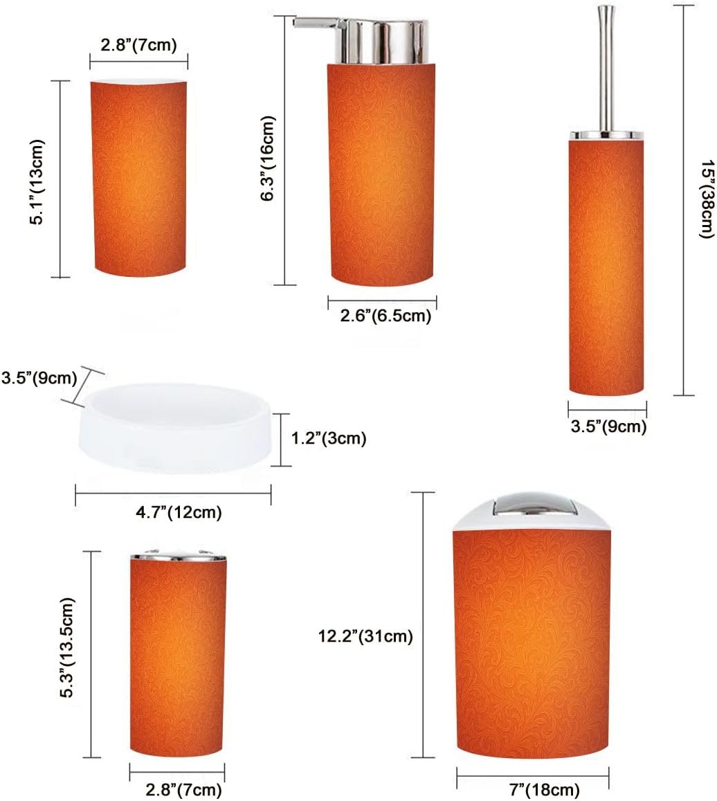 Boho Orange Damask Bathroom Accessory Set 6 Piece