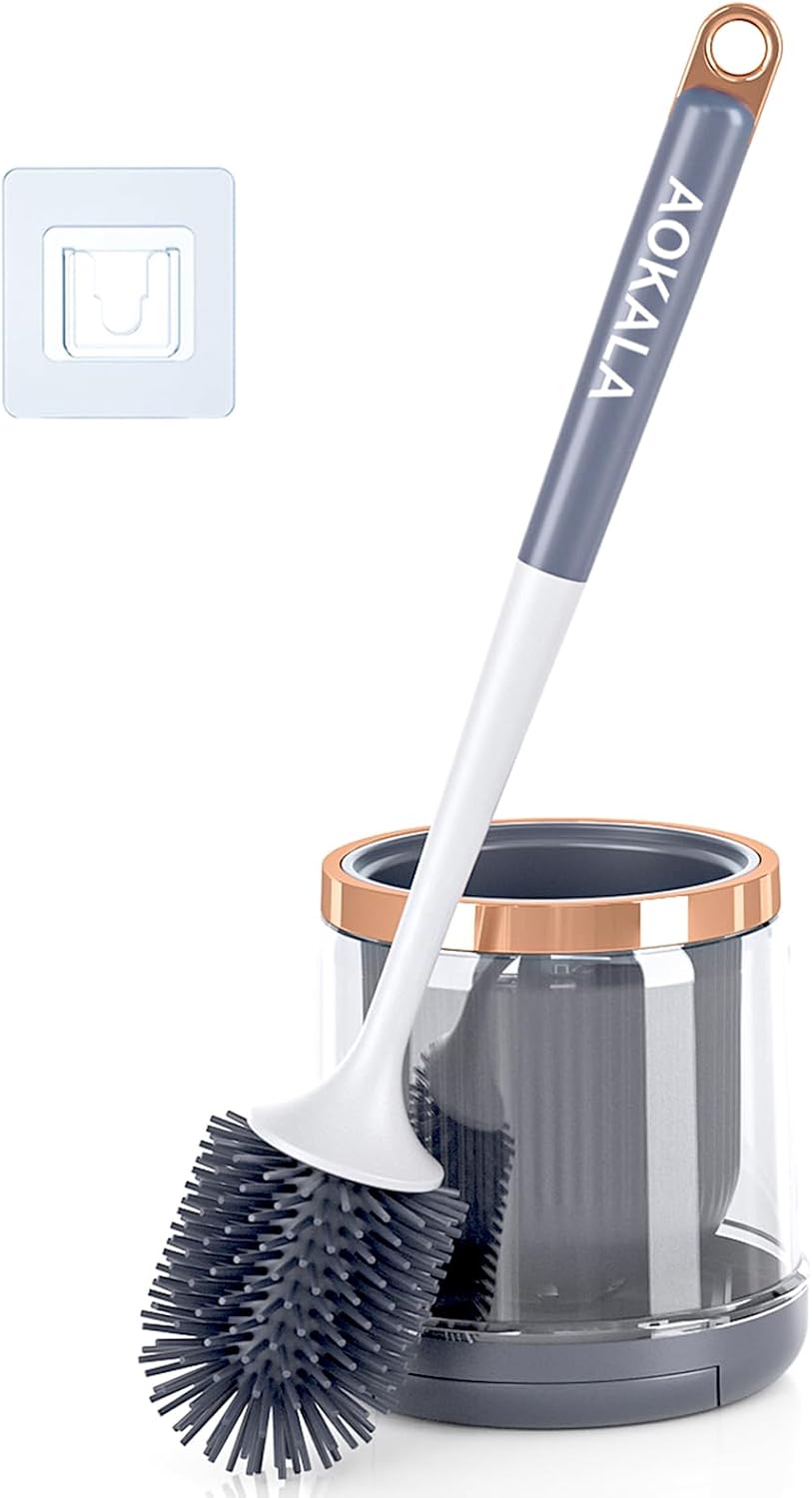 Aokala Silicone Toilet Brush with Tweezers and Holder Dark Gray