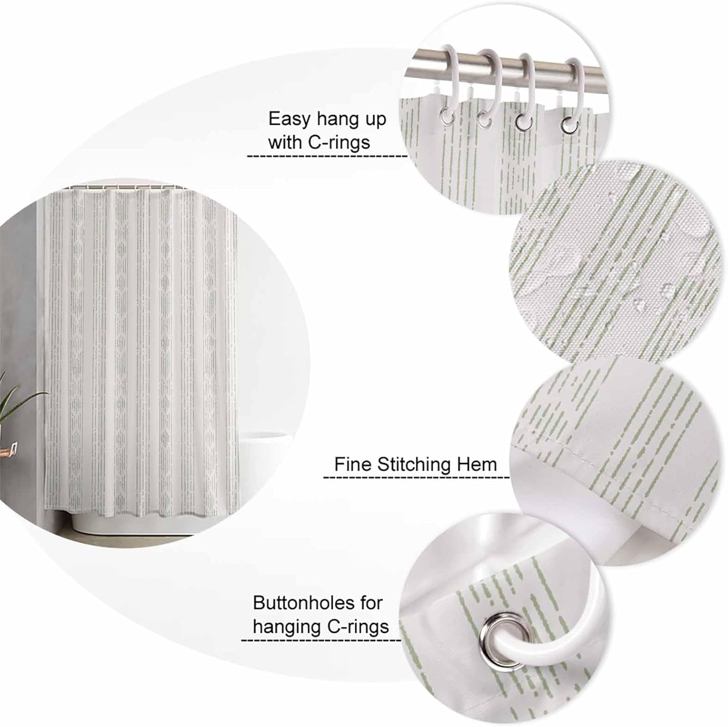 ZOE GARDEN Boho Sage Green Bathroom Set with Curtain Rug and Accessories