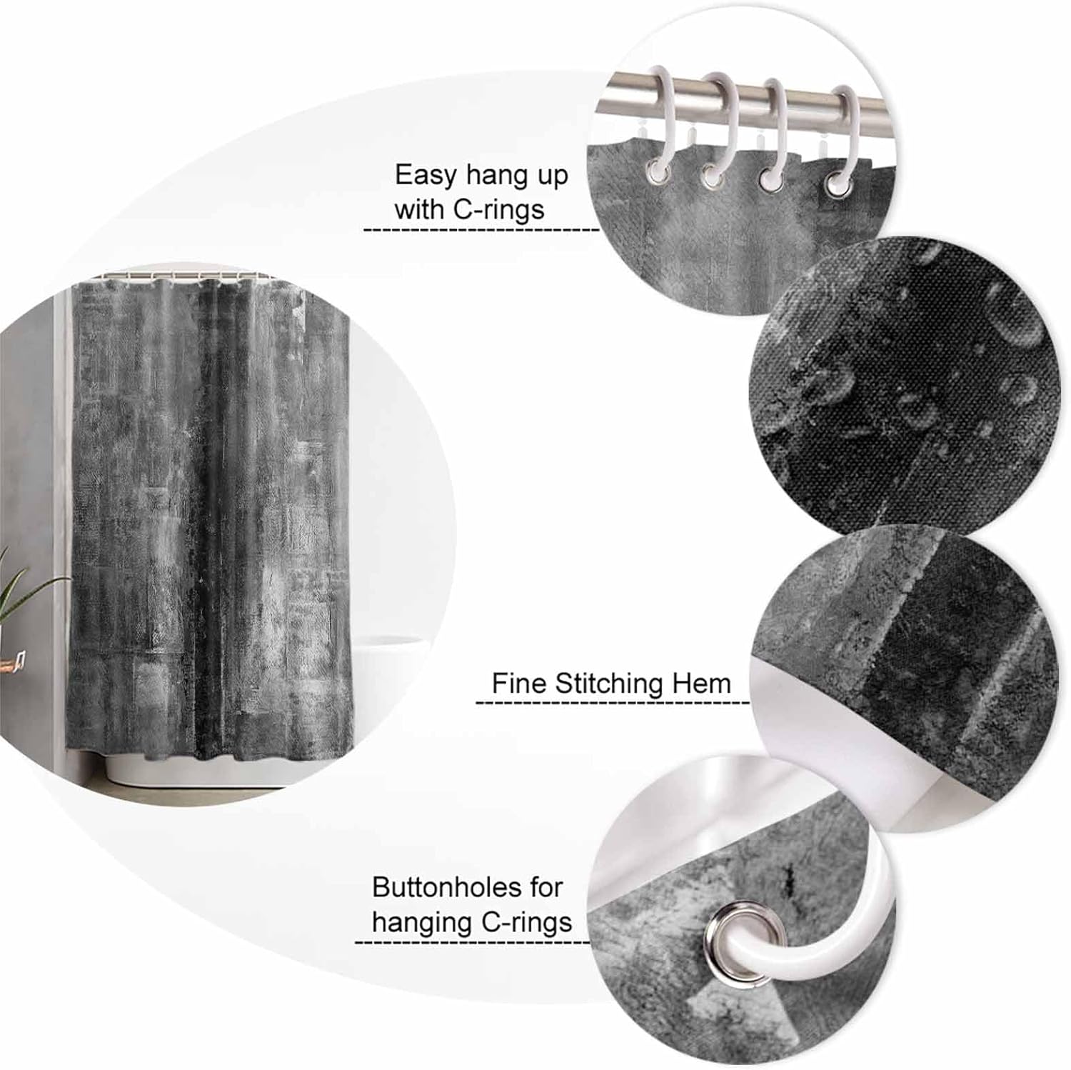 ZOE GARDEN Retro Grey Bathroom Set with Shower Curtain and Rug