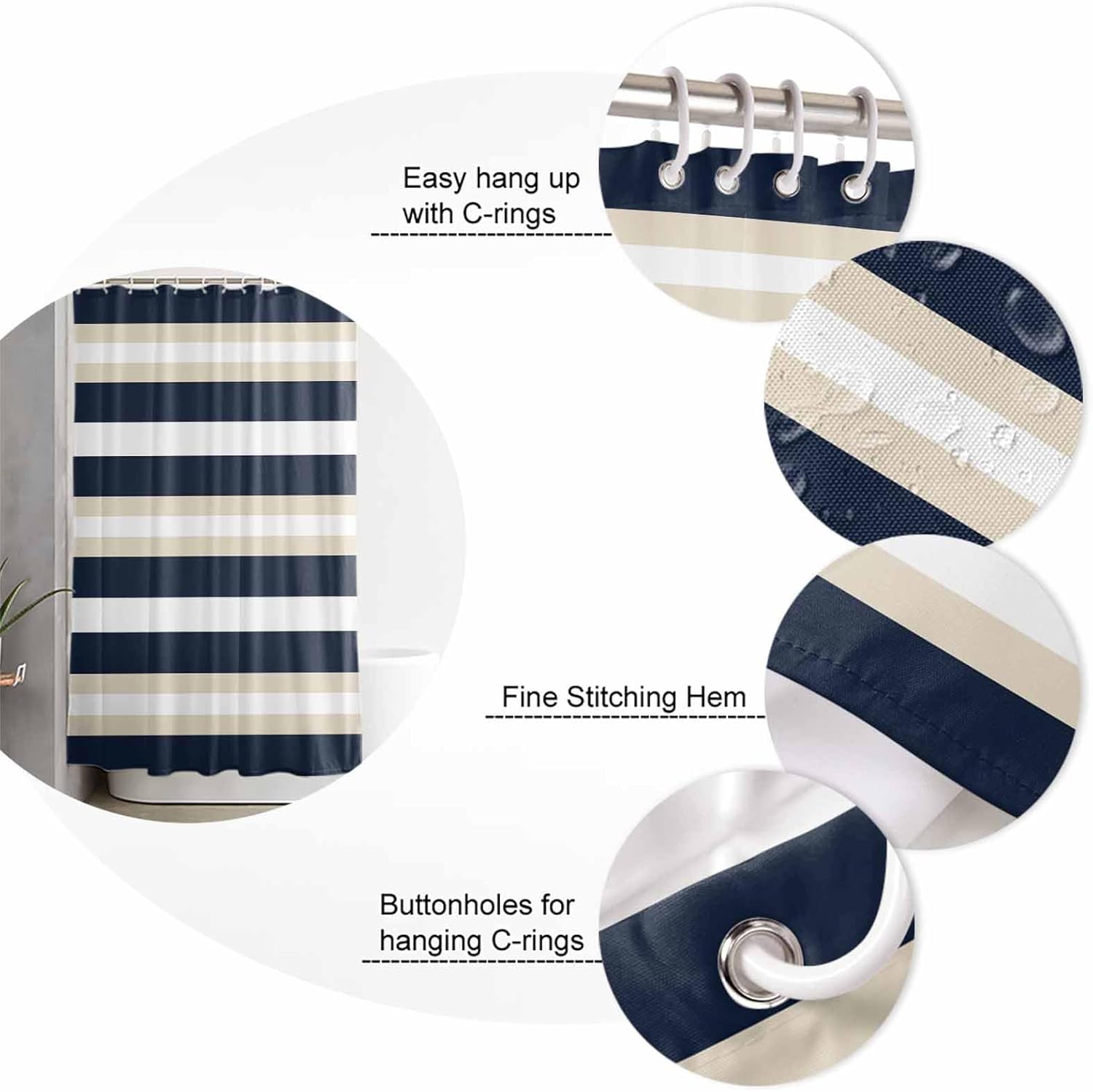 ZOE GARDEN Navy Blue Khaki Bathroom Set