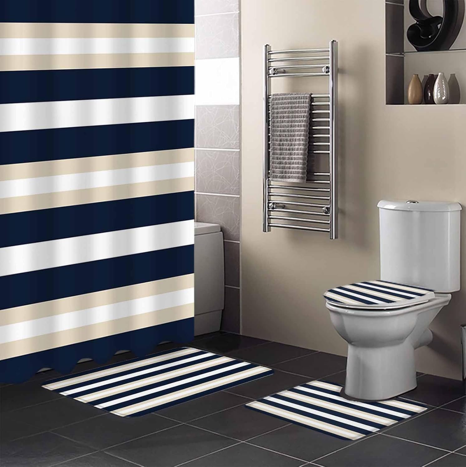 ZOE GARDEN Navy Blue Khaki Bathroom Set
