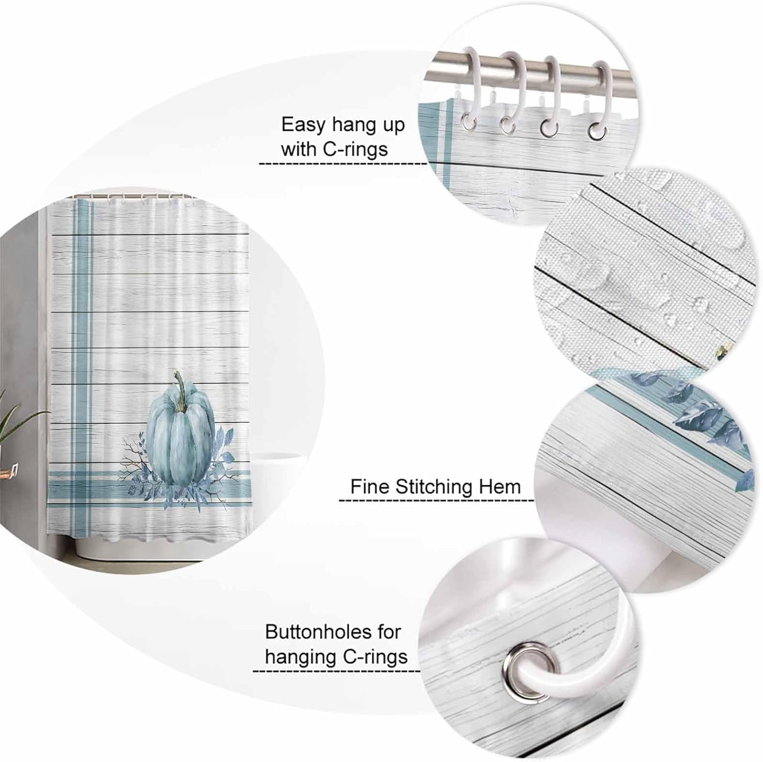 ZOE GARDEN Blue Pumpkin Bathroom Set with Curtain Rug and Accessories