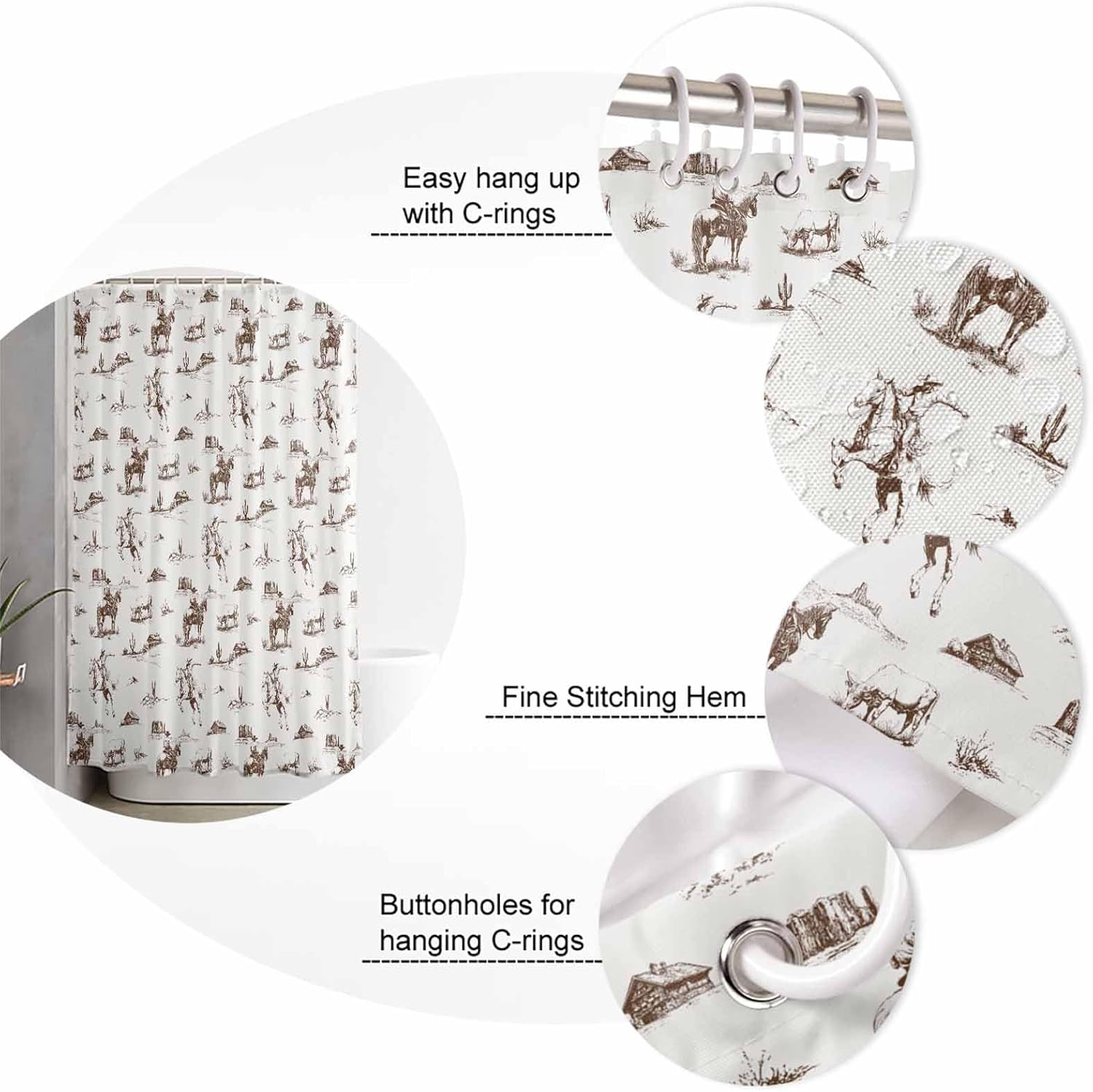 Western Cowboy Bathroom Set with Shower Curtain and Rug