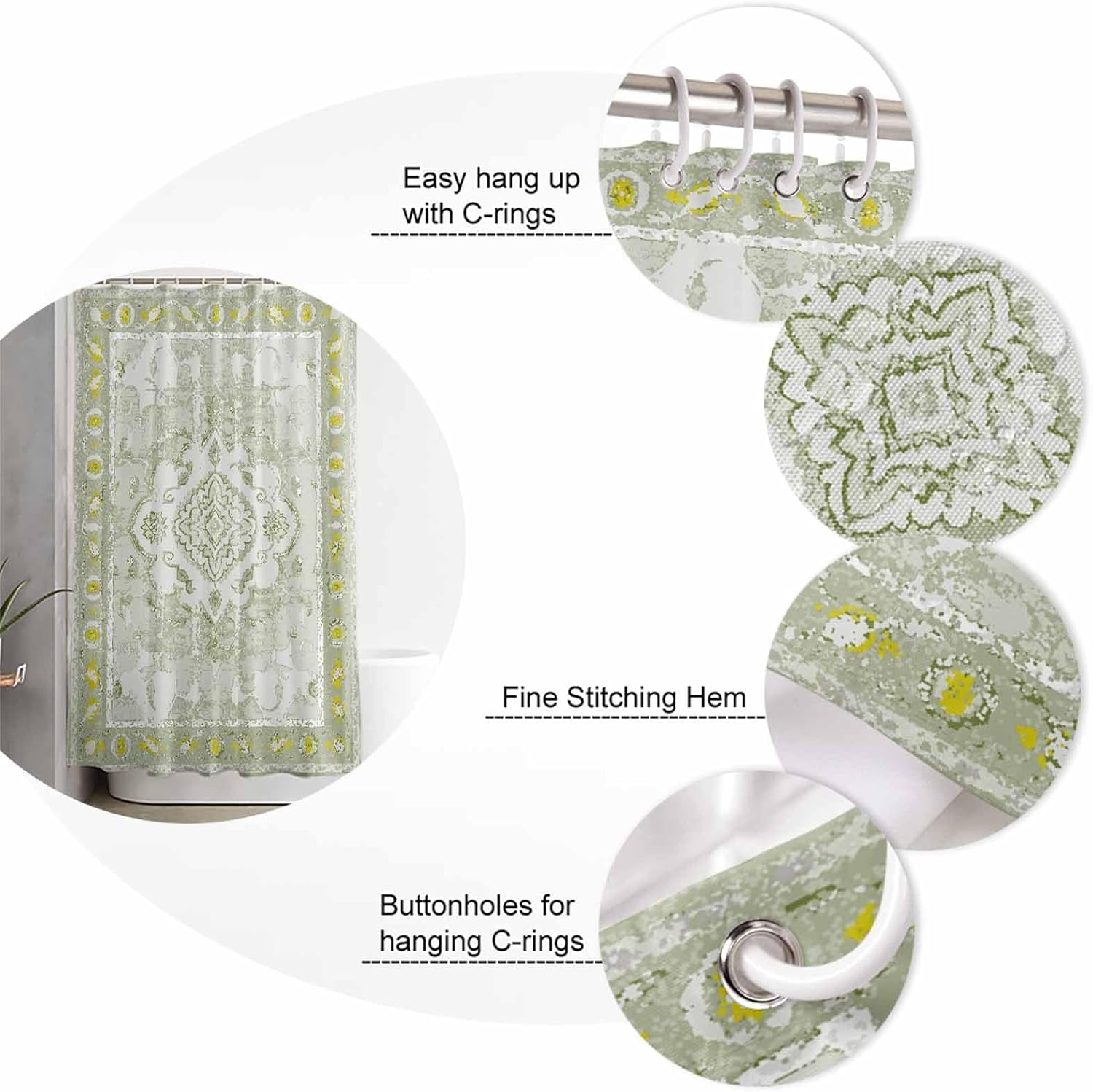 ZOE GARDEN Sage Green Bathroom Set with Curtain Rug and Accessories
