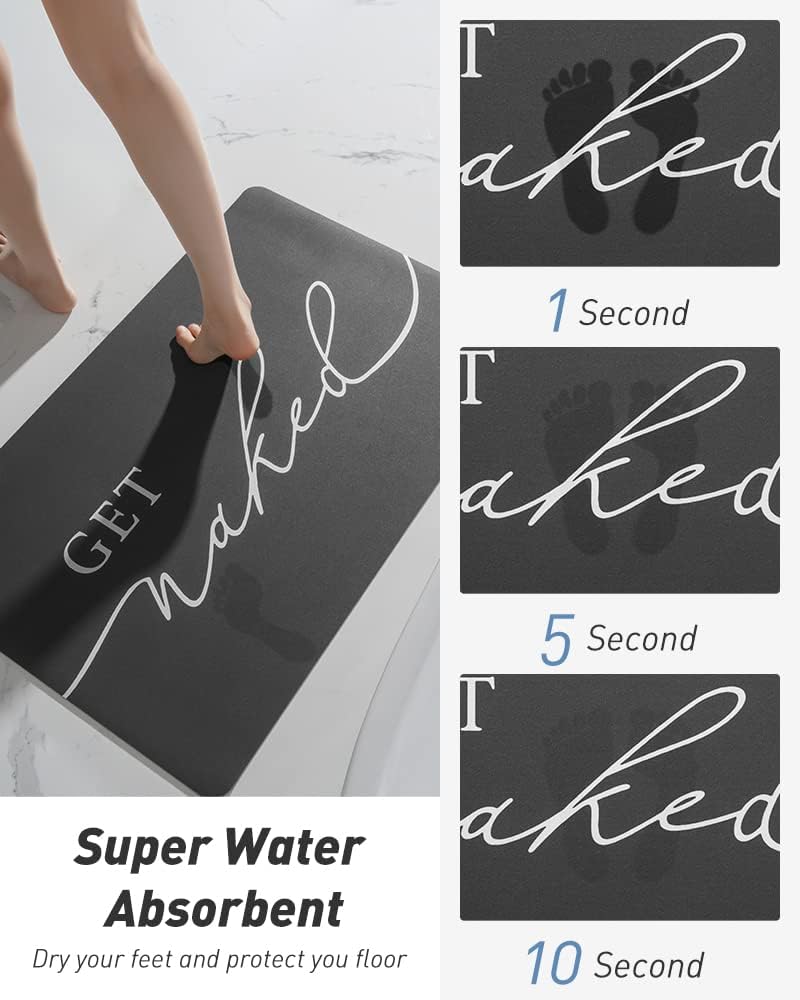 Tchdio Bath Mat - Quick Dry Non Slip Ultra Thin 17x24 Black