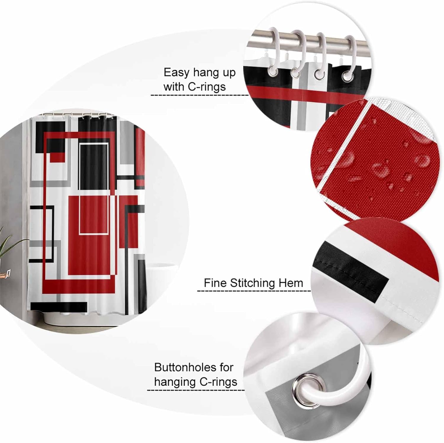 ZOE GARDEN Red Bathroom Set with Curtain Rug and Accessories