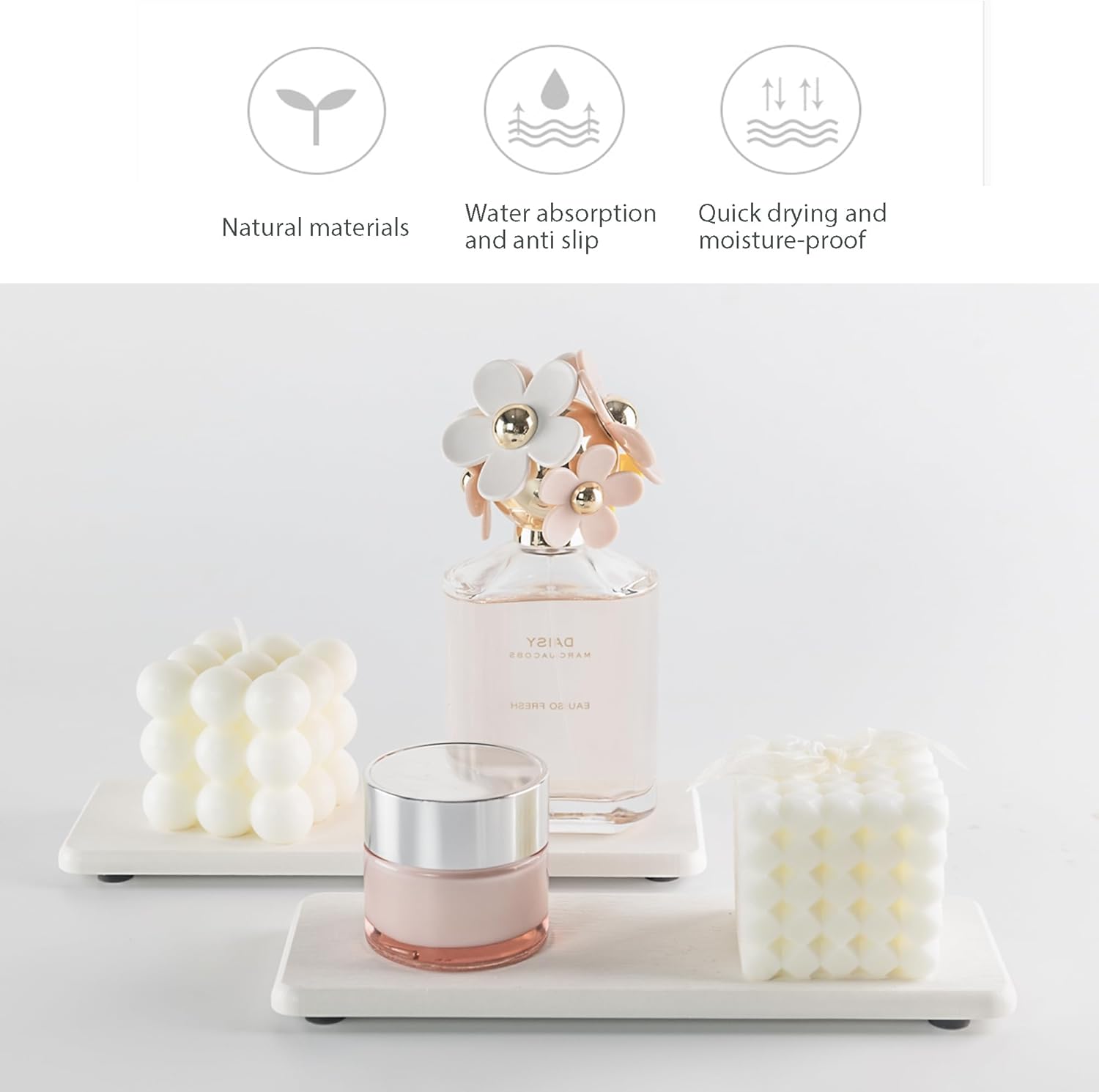 NiuYichee 2 Pcs Water Absorbing Stone Trays White