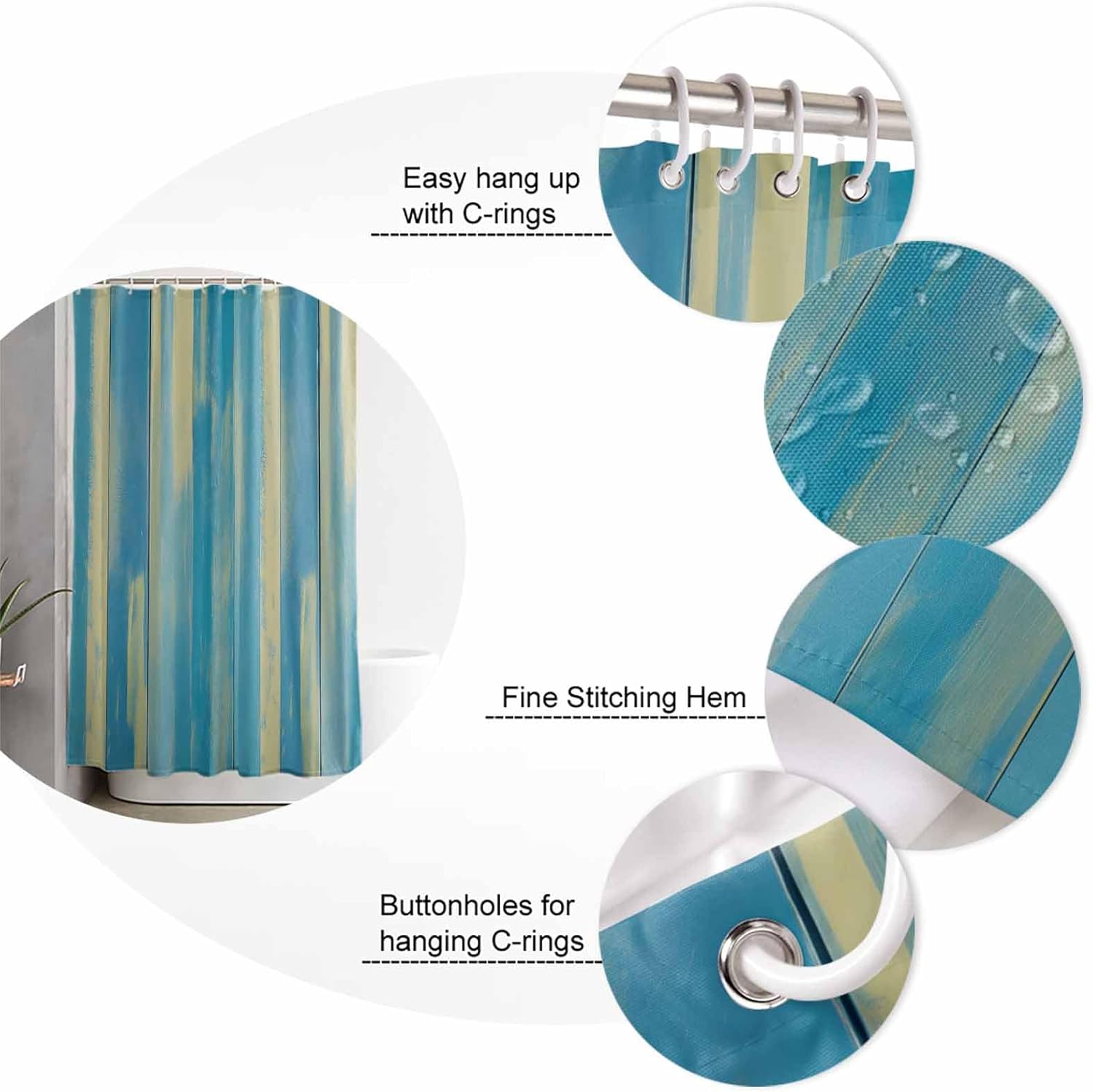 ZOE GARDEN Blue Yellow Bathroom Set with Shower Curtain Rug Accessories
