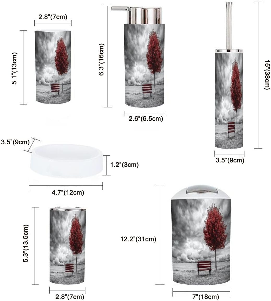Boho Red Tree Bathroom Accessory Set 6 Piece