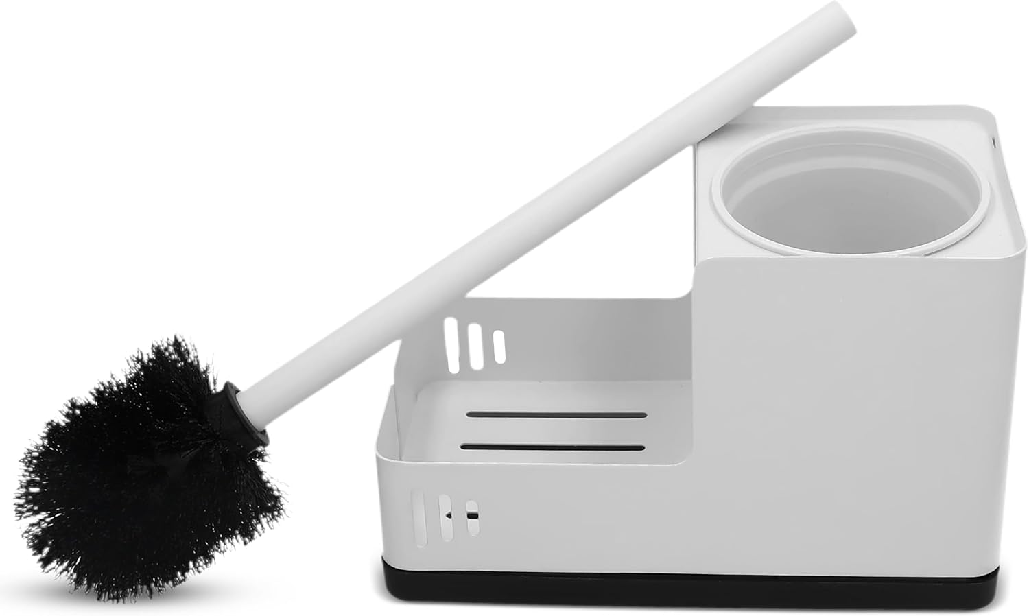 White Toilet Brush and Holder Set - Wall Mounted with Tray and Compartment