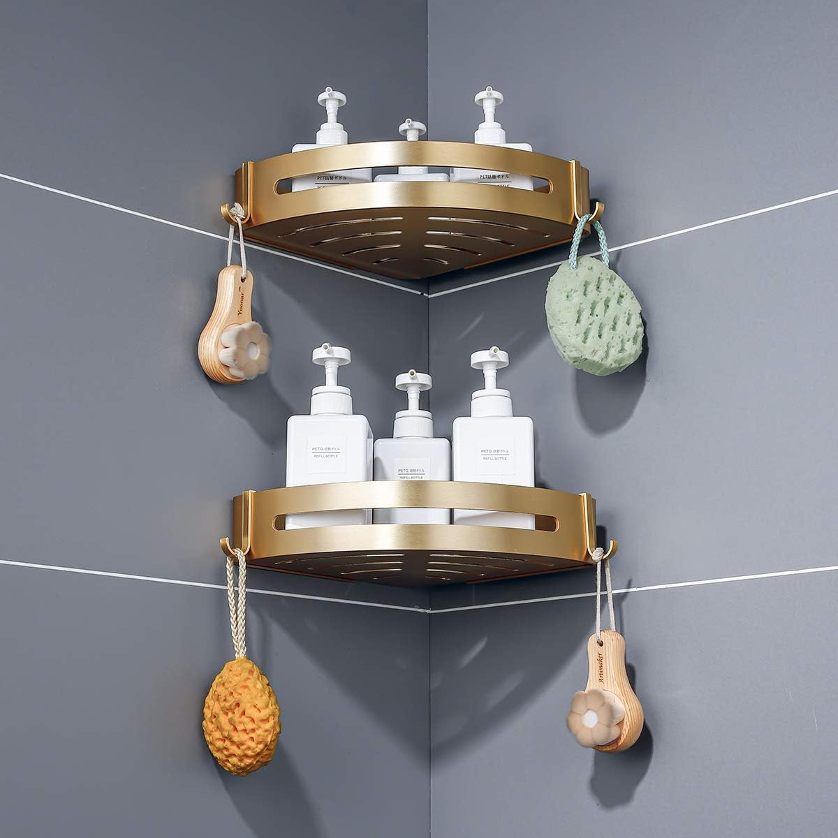 Hoinerus Brushed Gold 2-Pack Shower Caddy Organizer
