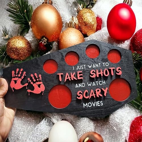 Scary Halloween Wood Cup Holder Plate with Handprint Design