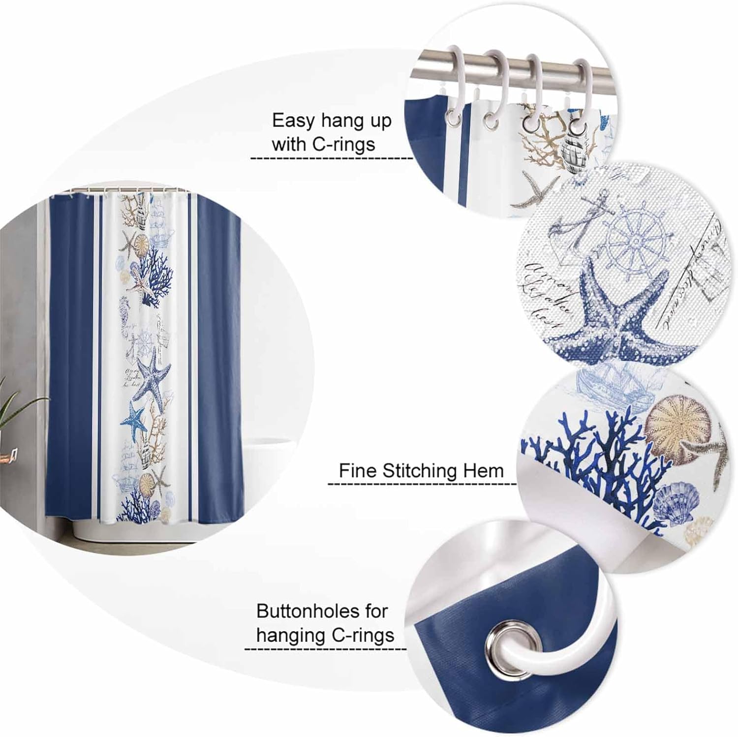 ZOE GARDEN Coastal Navy Bathroom Set with Rug and Accessories