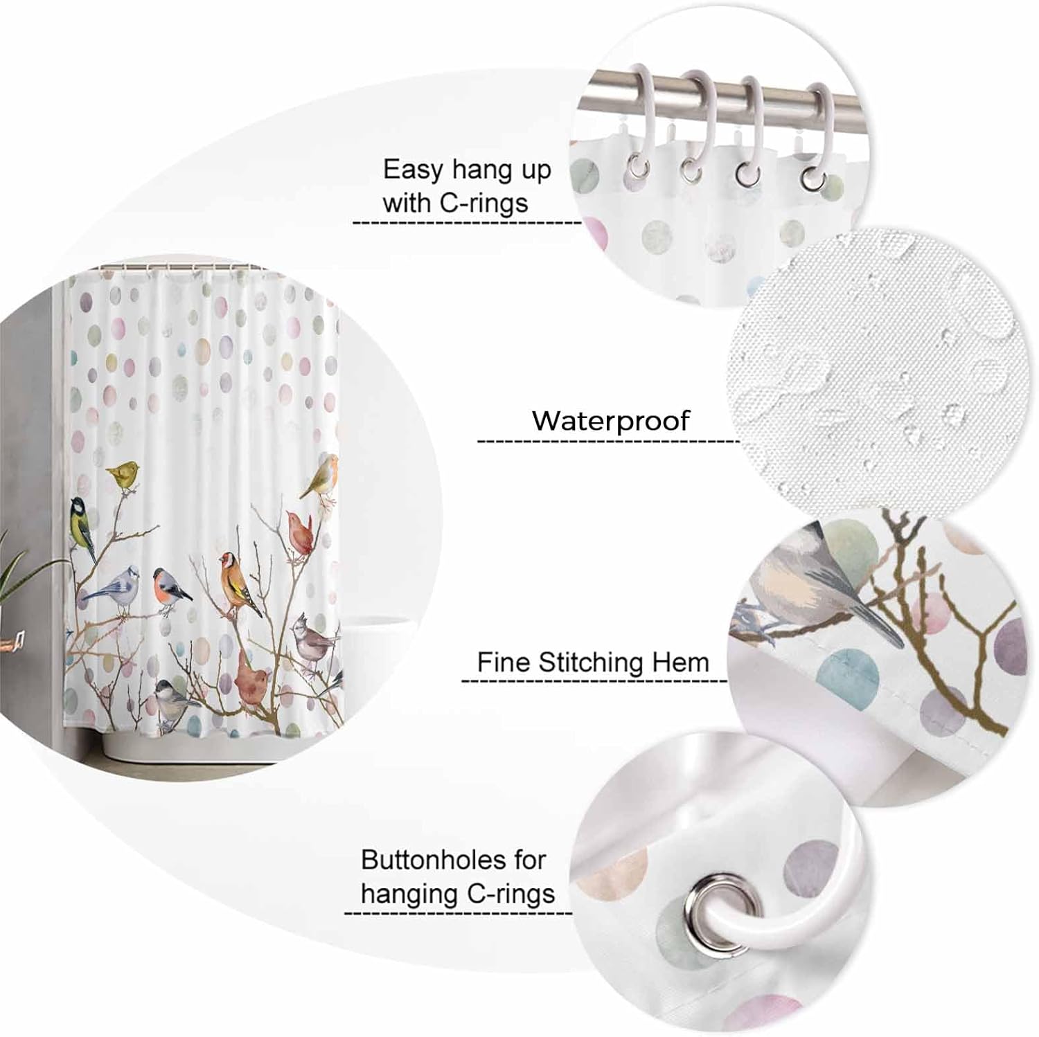 ZOE GARDEN Brids White Bathroom Set with Rug and Accessories