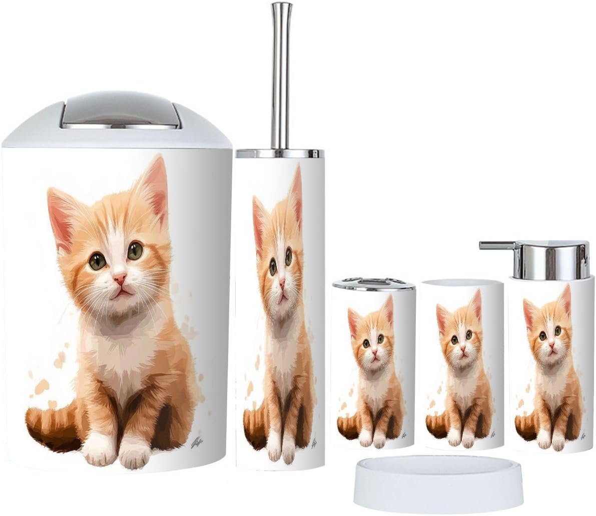 Boho Cute Orange Cat Bathroom Accessories Set of 6