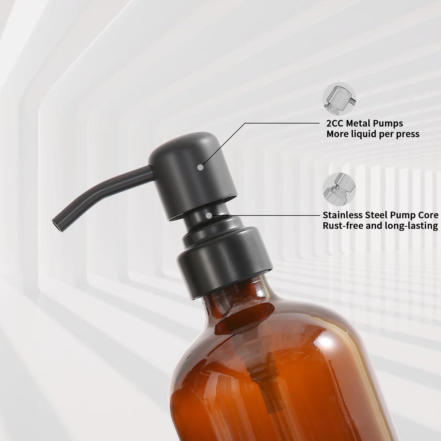 Amber Glass Soap Dispenser Set with Metal Pump