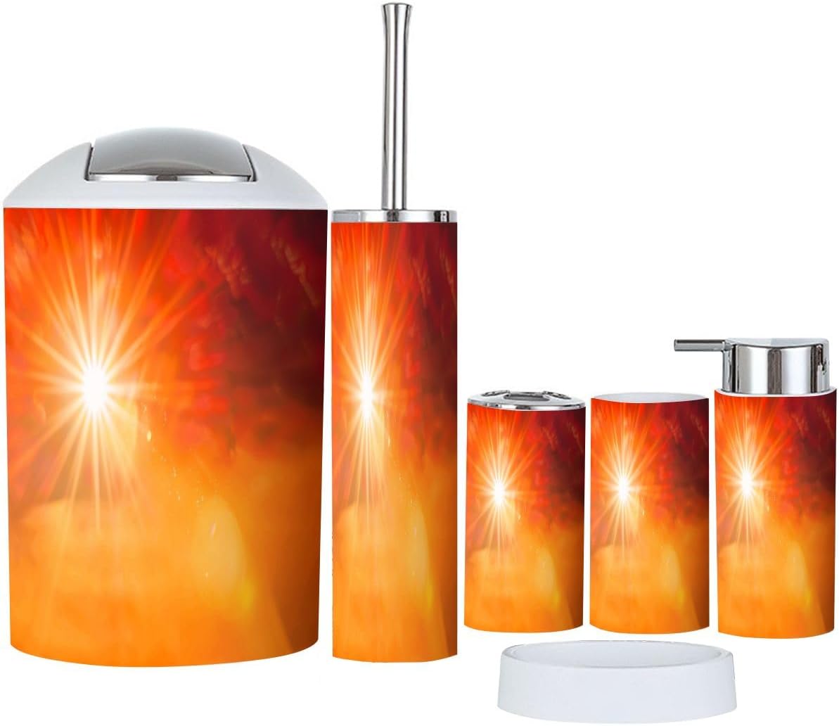 Boho Summer Orange Bathroom Accessory Set 6 Piece