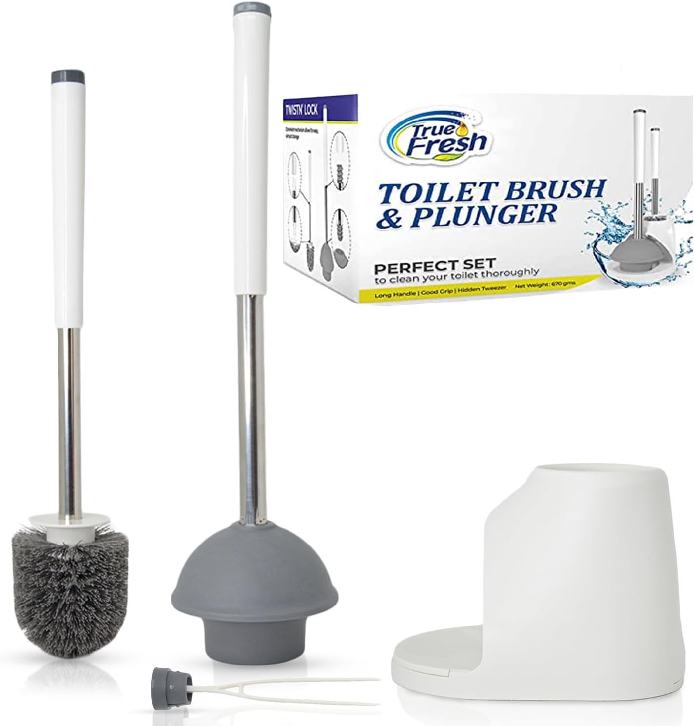 True Fresh Toilet Brush and Plunger Set with Holder Caddy