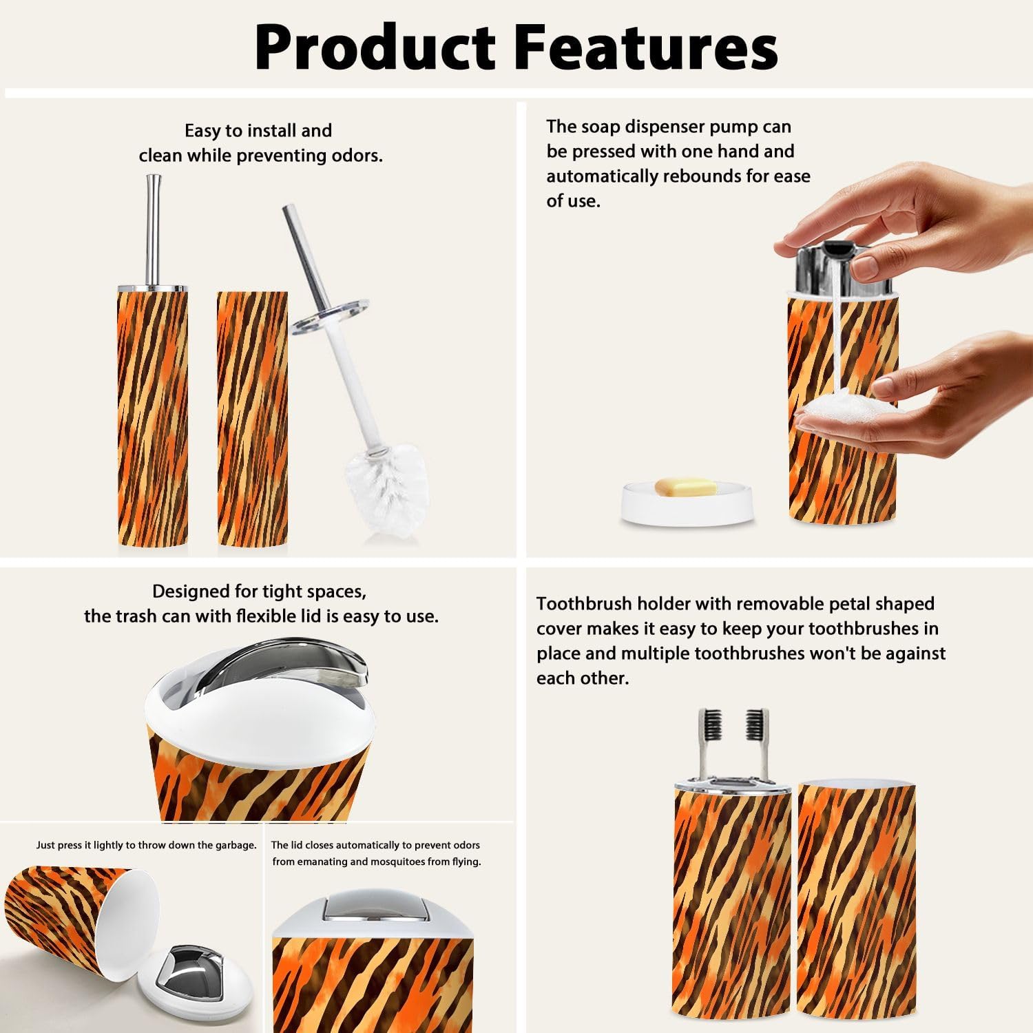 Boho Style 6 Piece Bathroom Accessory Set