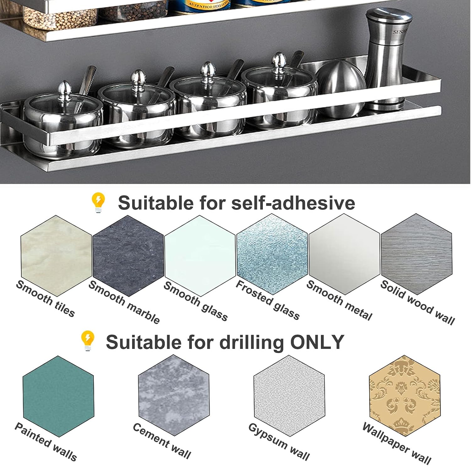 SNANA 118 Stainless Steel Shower Shelf with 2 Installation Methods