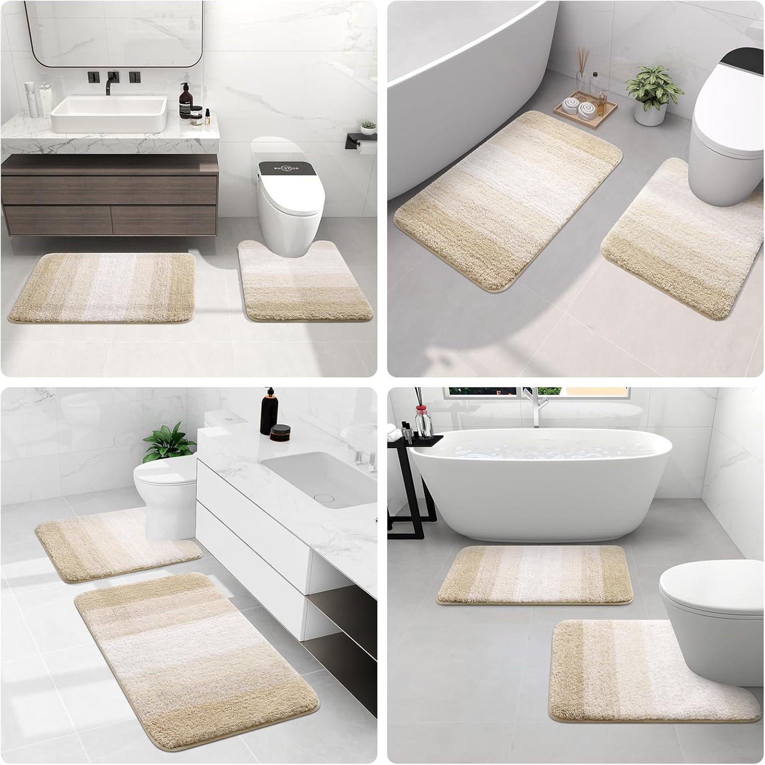 Arotive 3-Piece Bathroom Rugs Set Light Beige