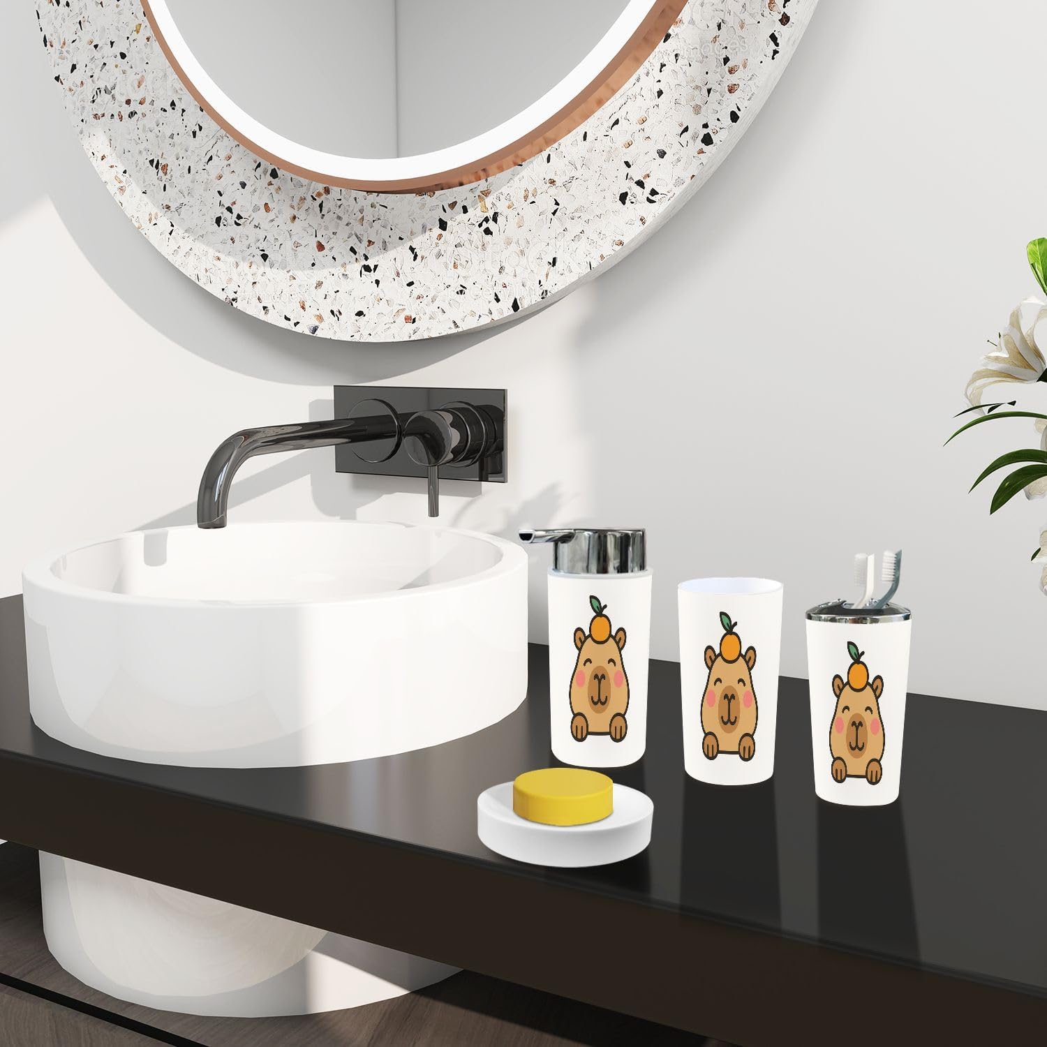 Boho Cute Capybara Bathroom Accessory Set 6 Piece