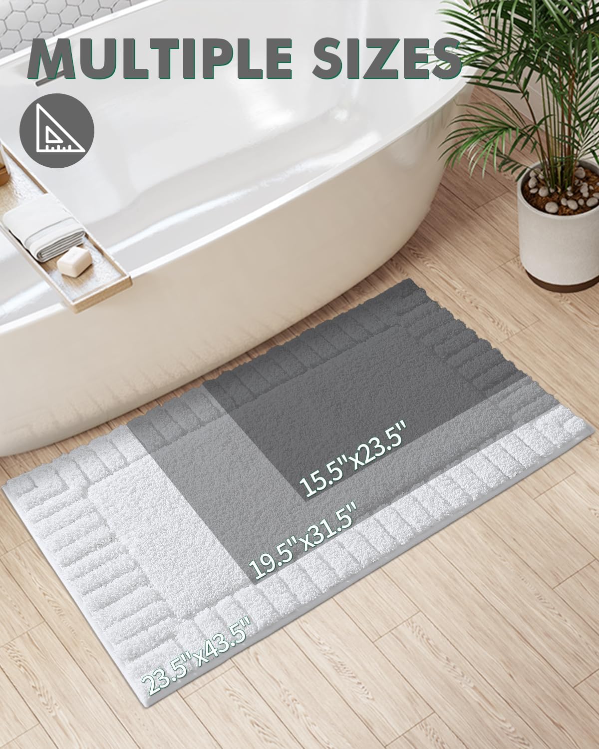 LUMI Non-Slip Bath Rug 20x32 White Machine Washable Thick Absorbent