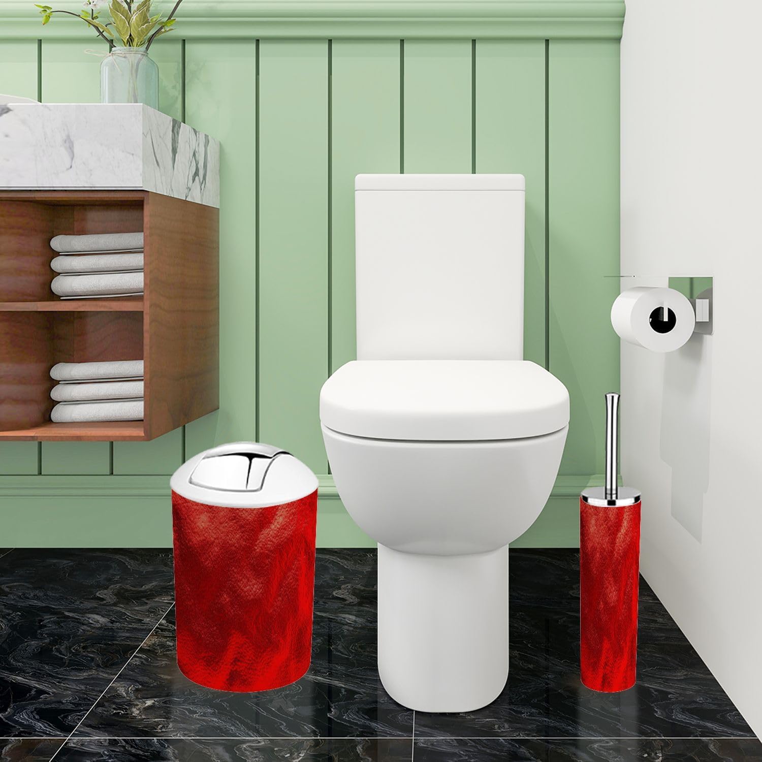 Boho Bathroom Accessory Set 6 Piece Red Foil Glitter Aluminum Shiny Ombre