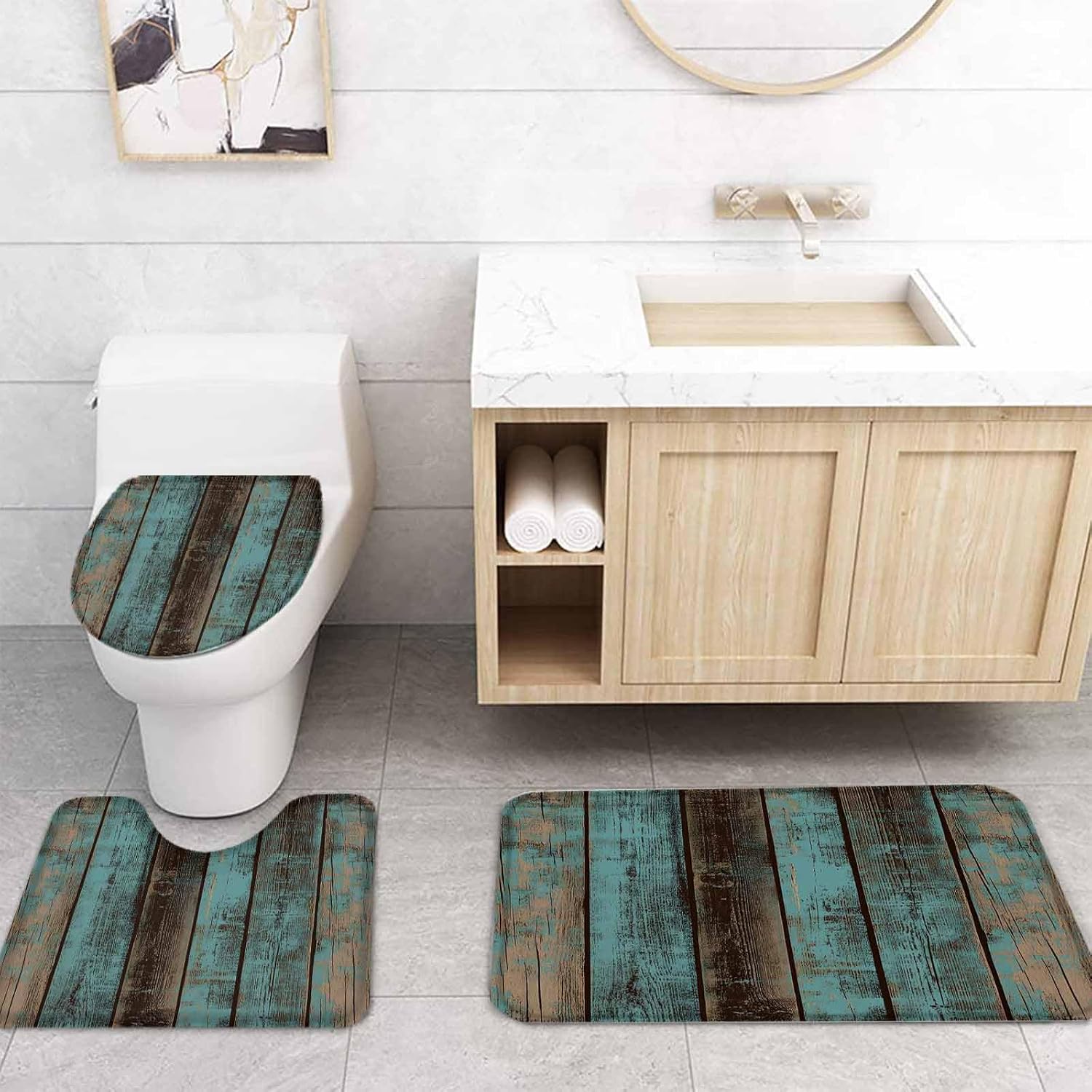 ZOE GARDEN Teal Wood Grain Bathroom Set