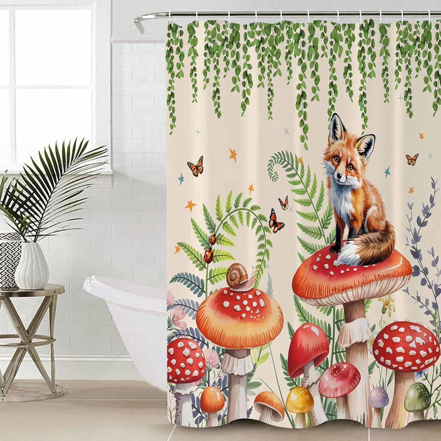Mushroom Fox Bathroom Set - 36x72 Inches Retro Design