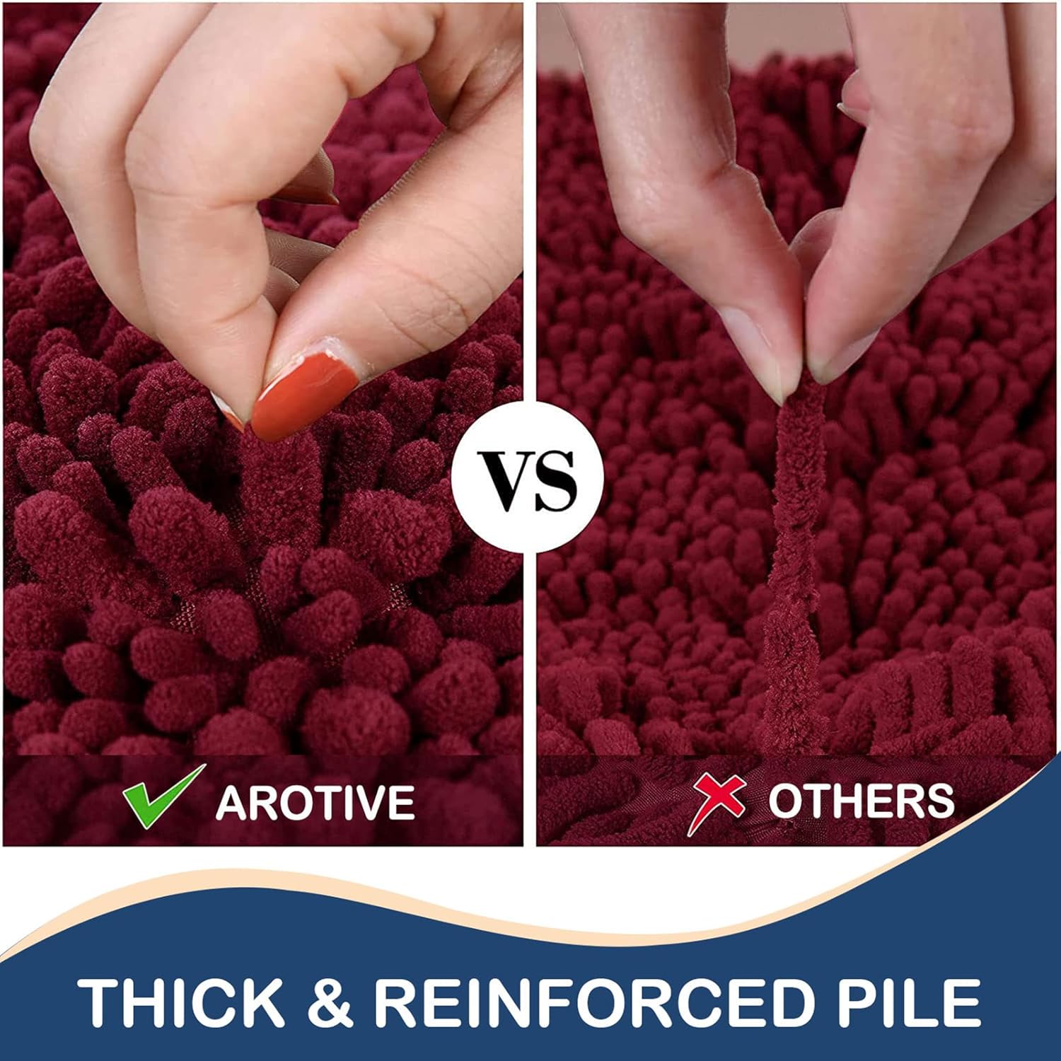 Arotive Luxury Chenille Bath Rug Mat 47x24 Burgundy