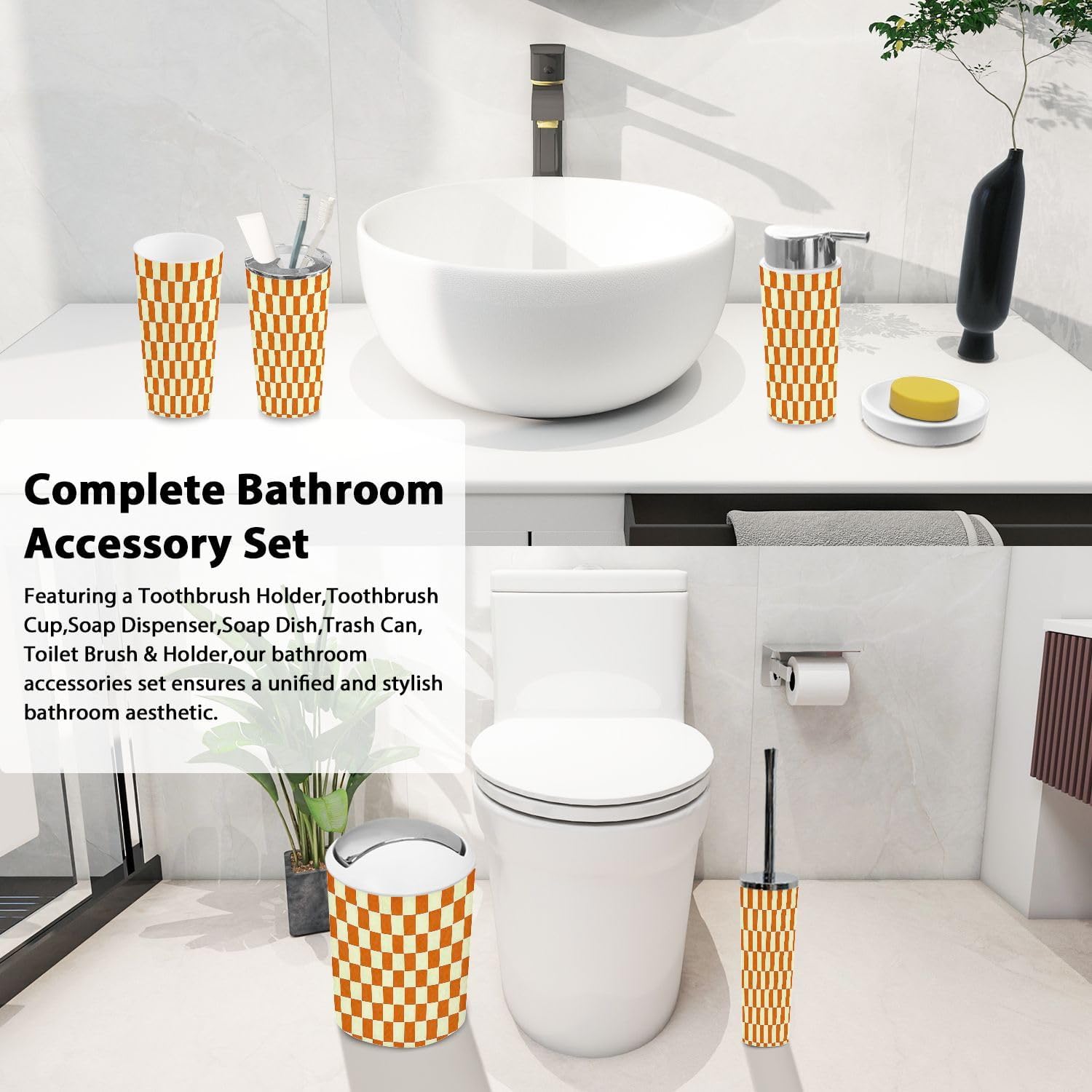 Boho Bathroom Accessories Set 6 Piece Modern Design