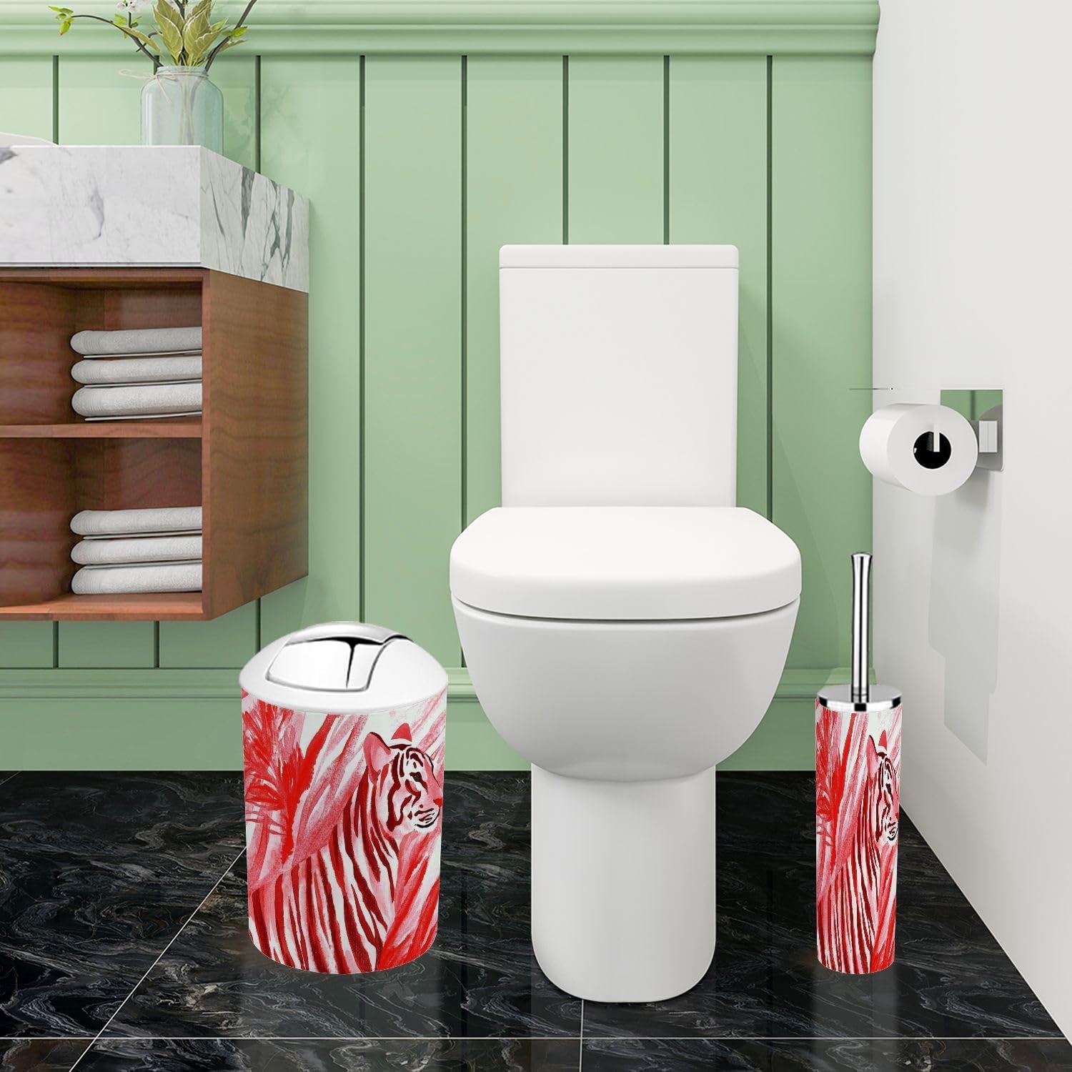 Boho Chalk Stripes Animal Print Bathroom Accessories Set 6 Piece