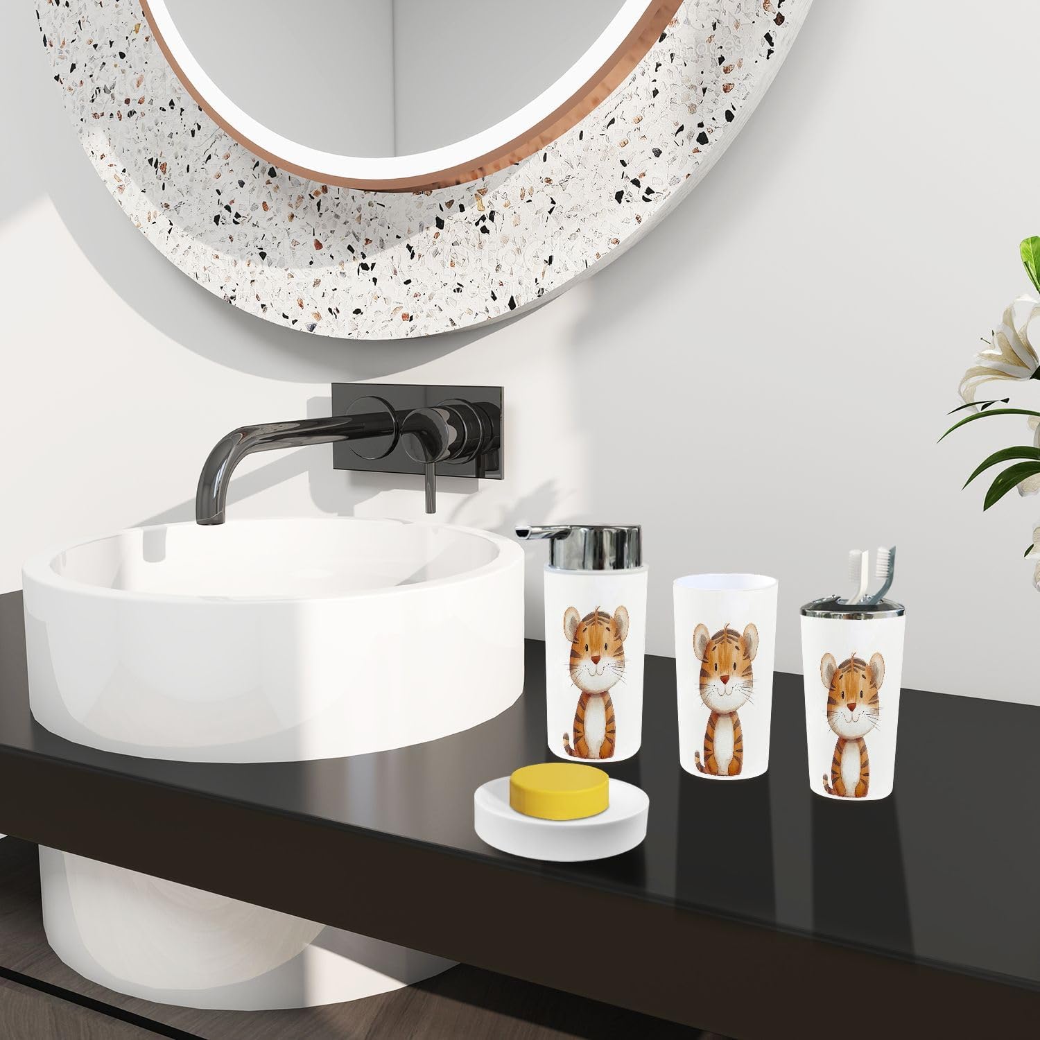 Boho Cute Tiger Bathroom Accessory Set 6 Piece 1