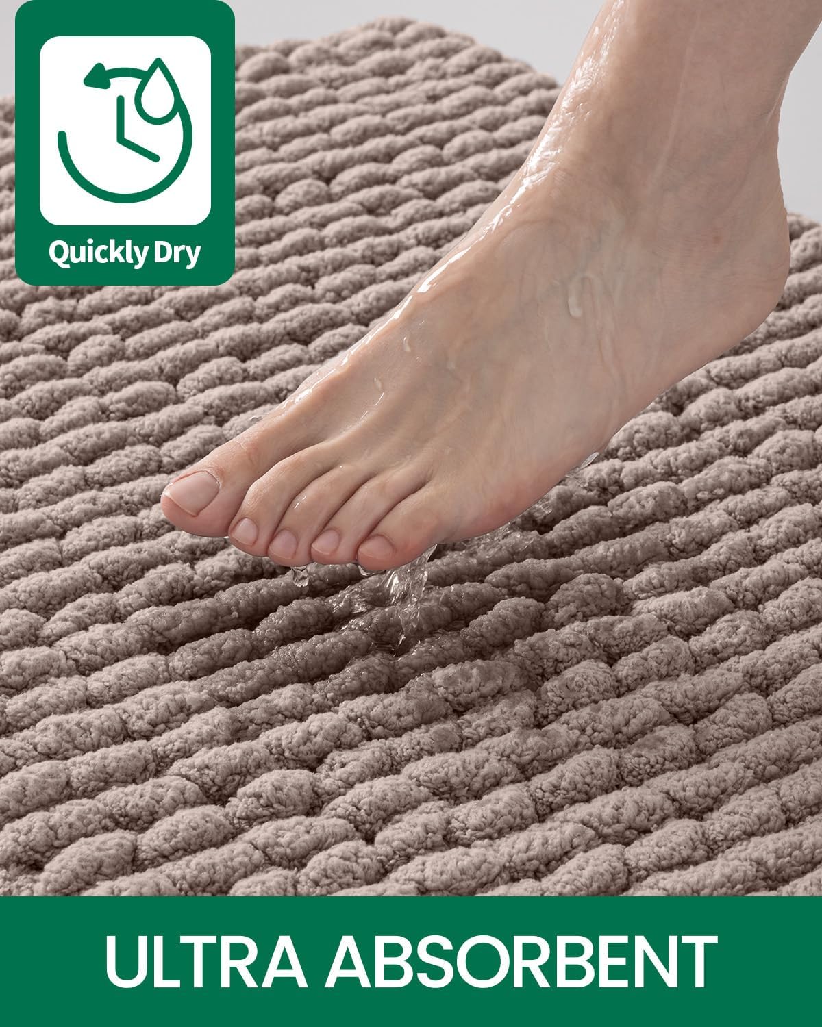 LUMI Luxury Bathroom Rug 17x30 Inch Non-Slip Quick Dry Chenille Mat