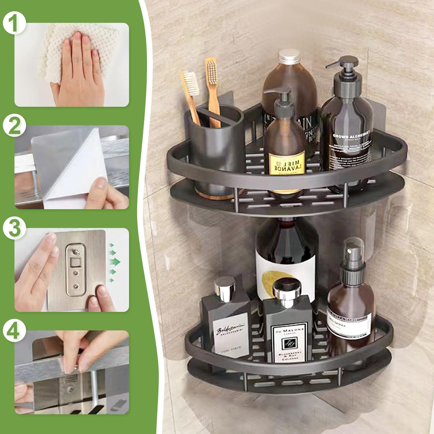 Wellnice Shower Caddy Shelf Organizer Black Triangular
