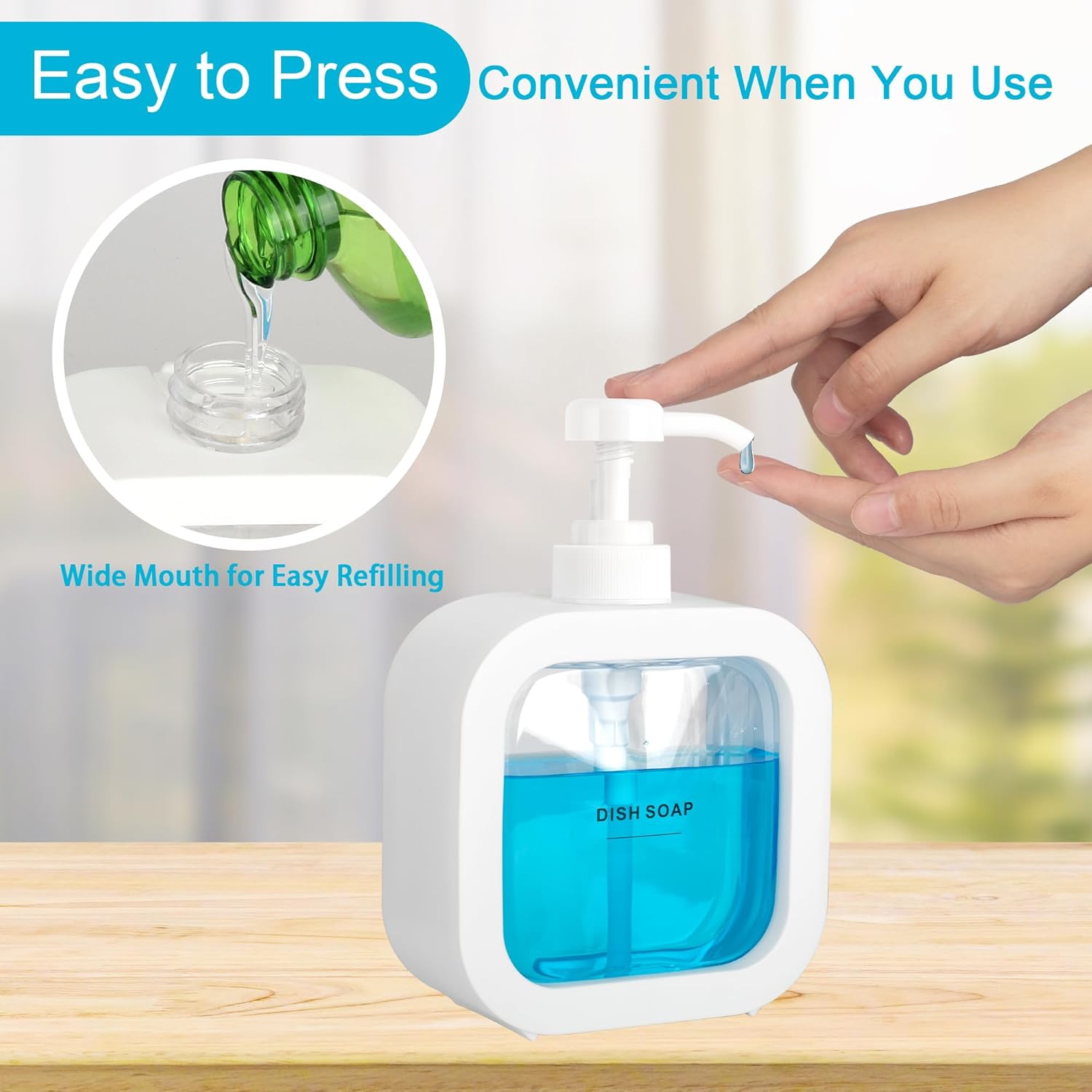Modern White Soap Dispenser with Pump - Compact 10oz