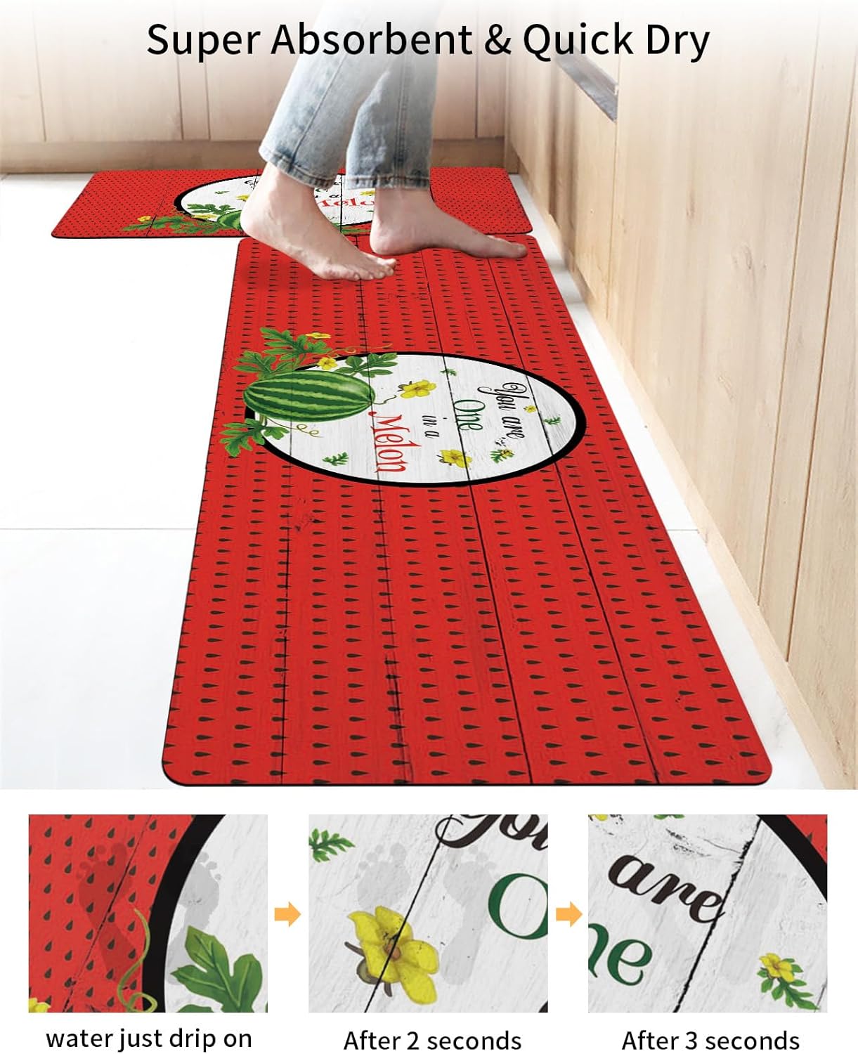 2PCS Summer Watermelon Bath Mat Non-Slip Diatomite Set