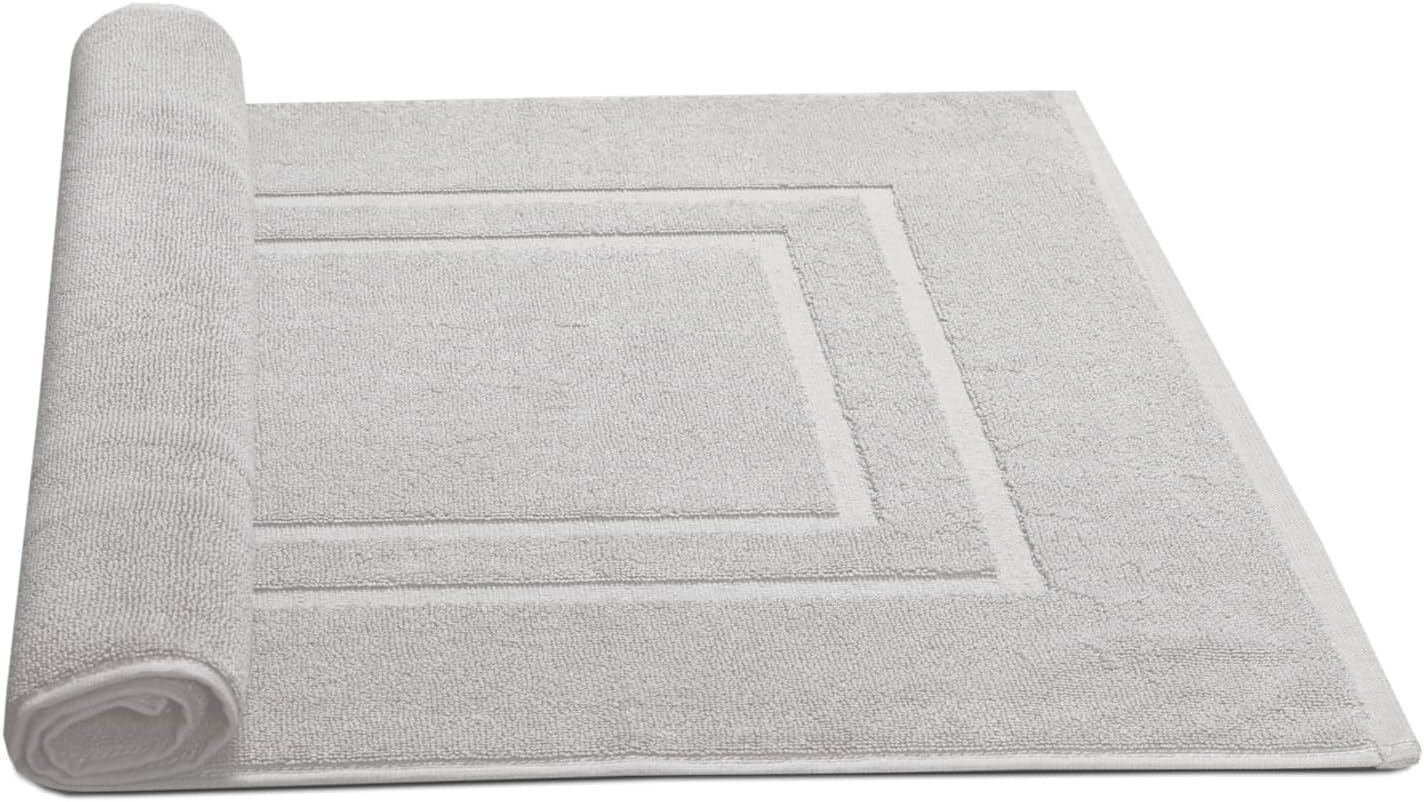 Feather Stitch 100 Cotton Bath Mats 2 Piece Set - Silver