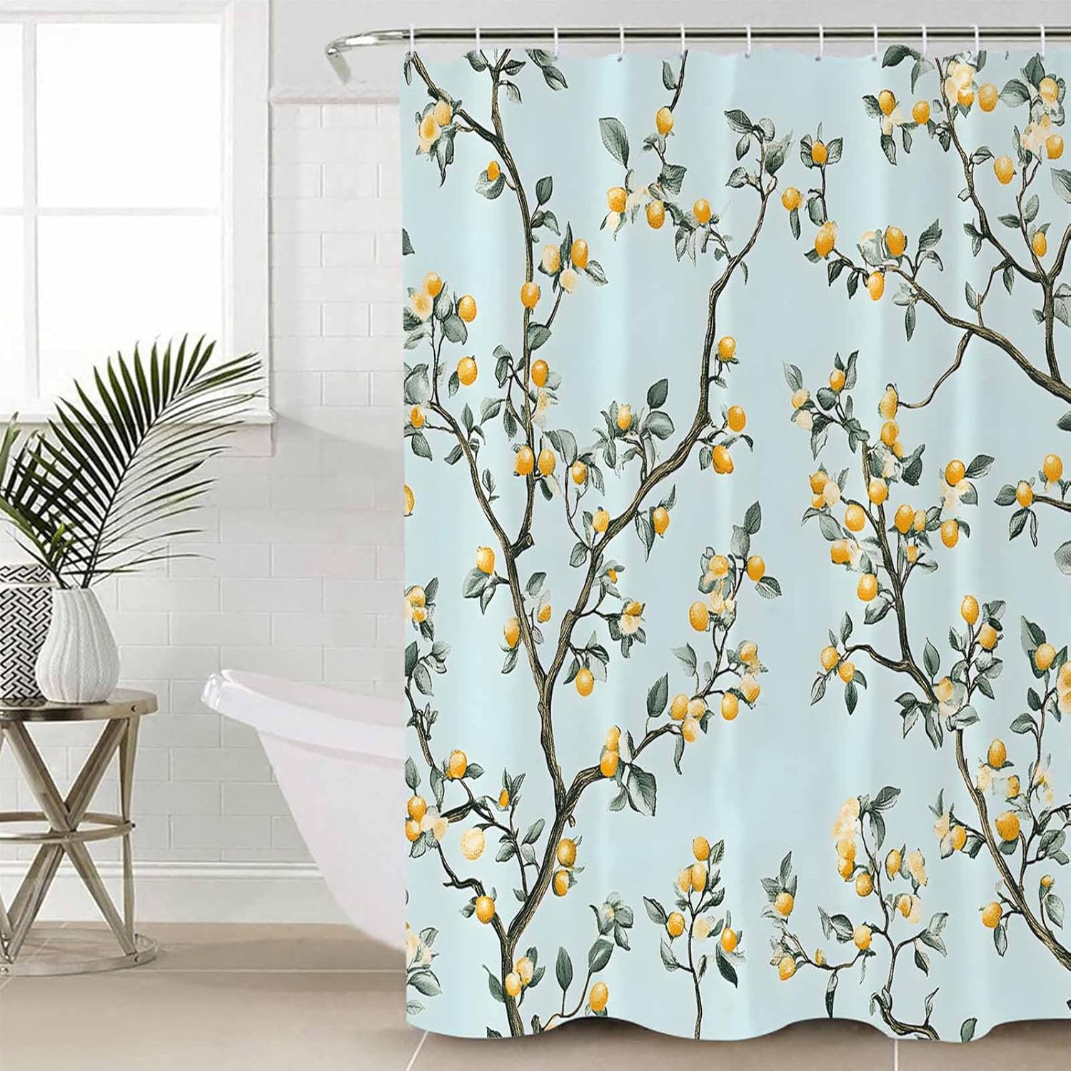 ZOE GARDEN Yellow Lemon Bathroom Set with Curtain Mat and Accessories