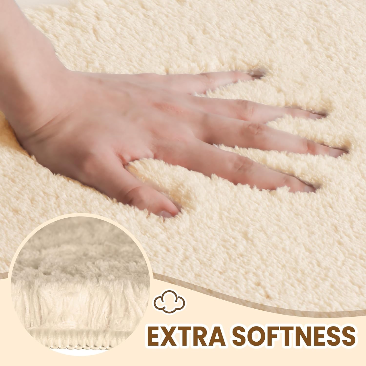 TECHMILLY Fluffy Bath Rug Mat 24x17 Cream