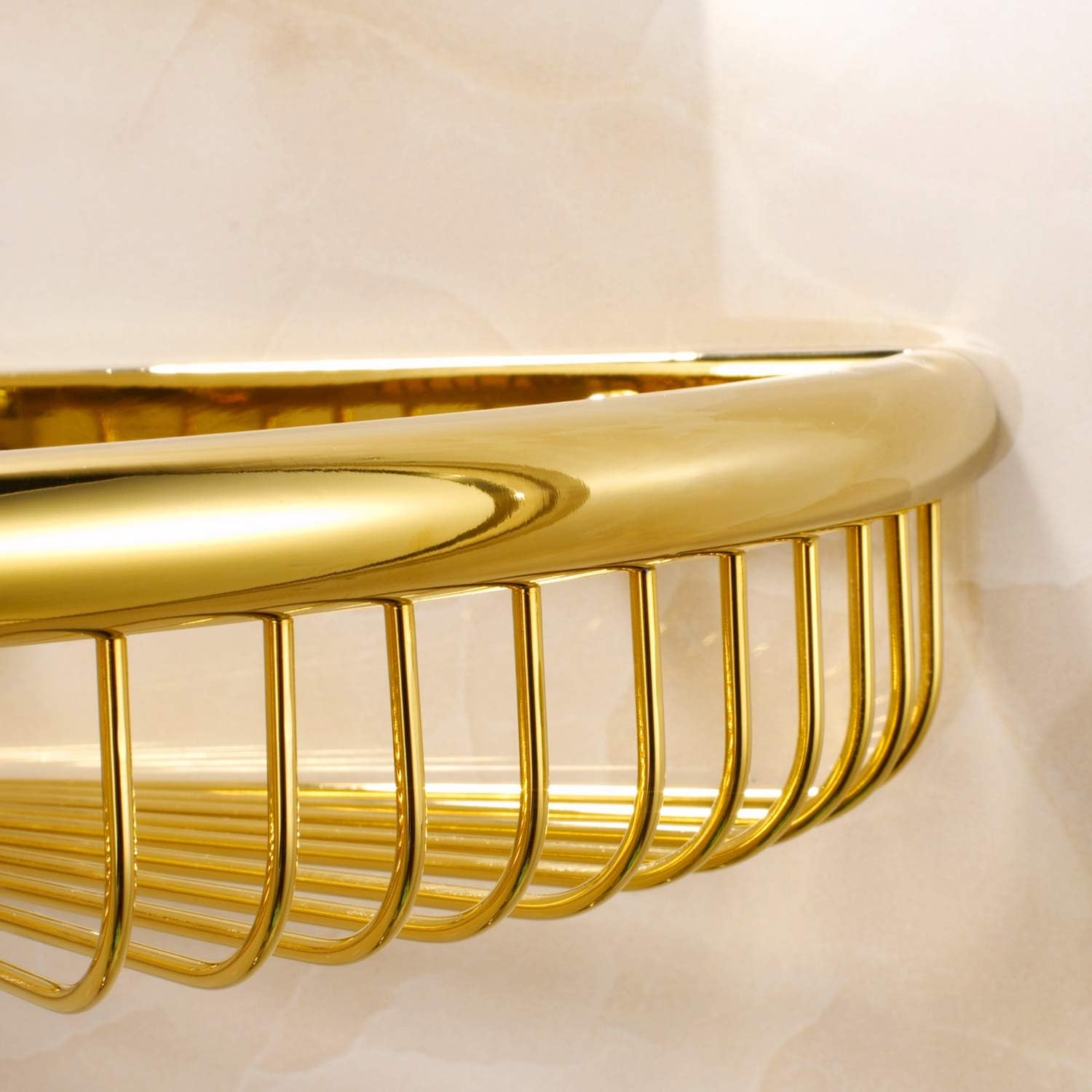 Glossy Brass Shower Caddy with Corner Storage