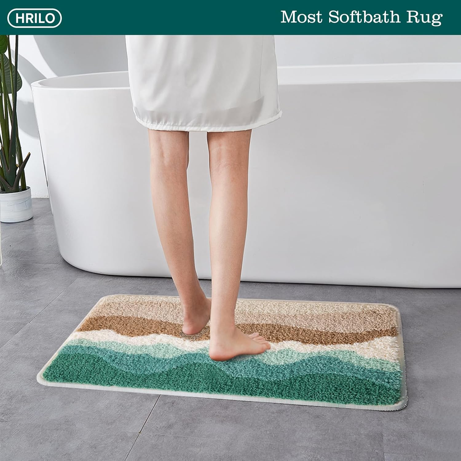 HRILO Microfiber Bath Rug Non-Slip Plush 315 X 197 Inches Green